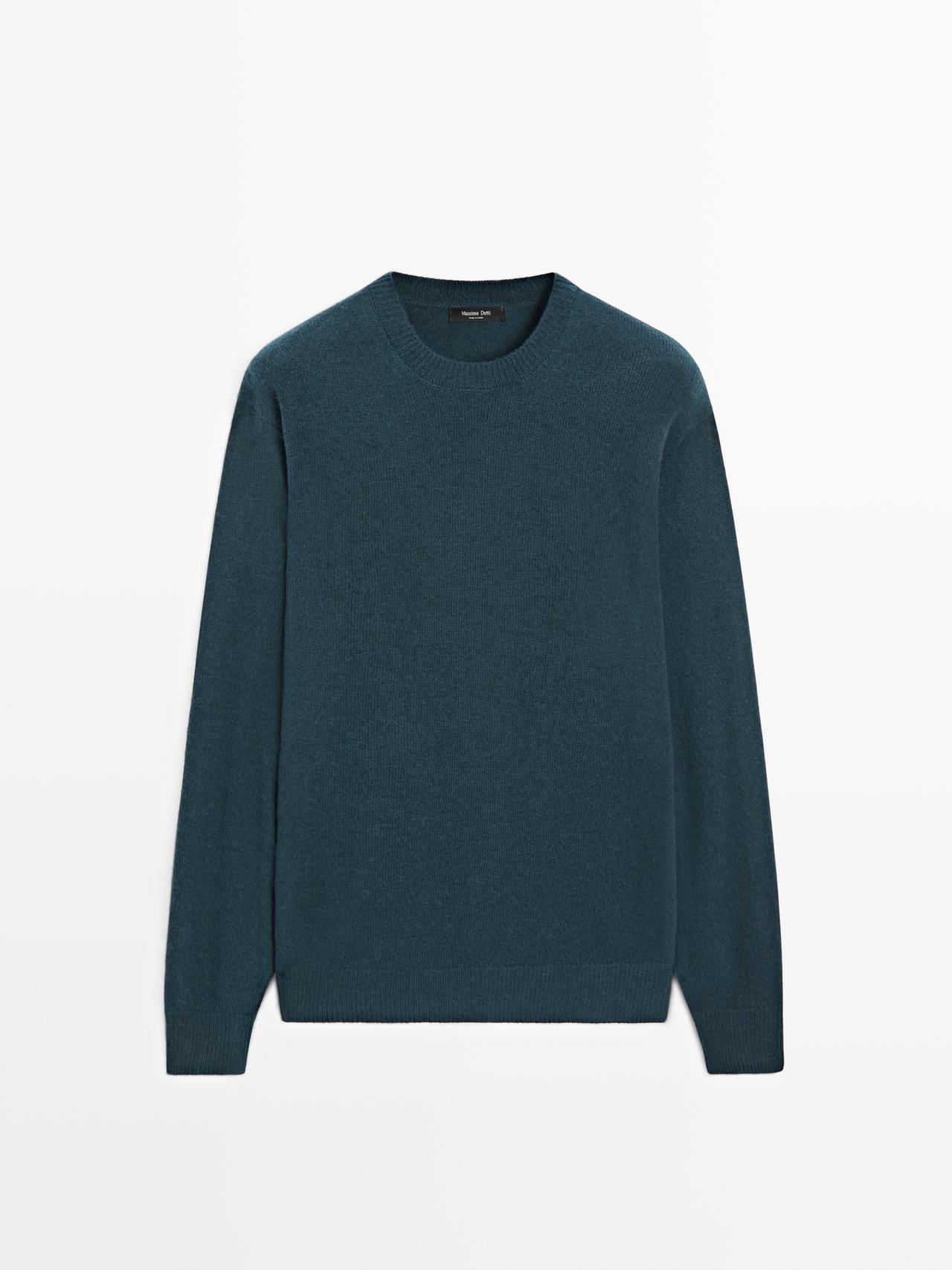 Massimo Dutti - Herre - Striktrøje I Uldblanding Med Rund Hals - Blå - M