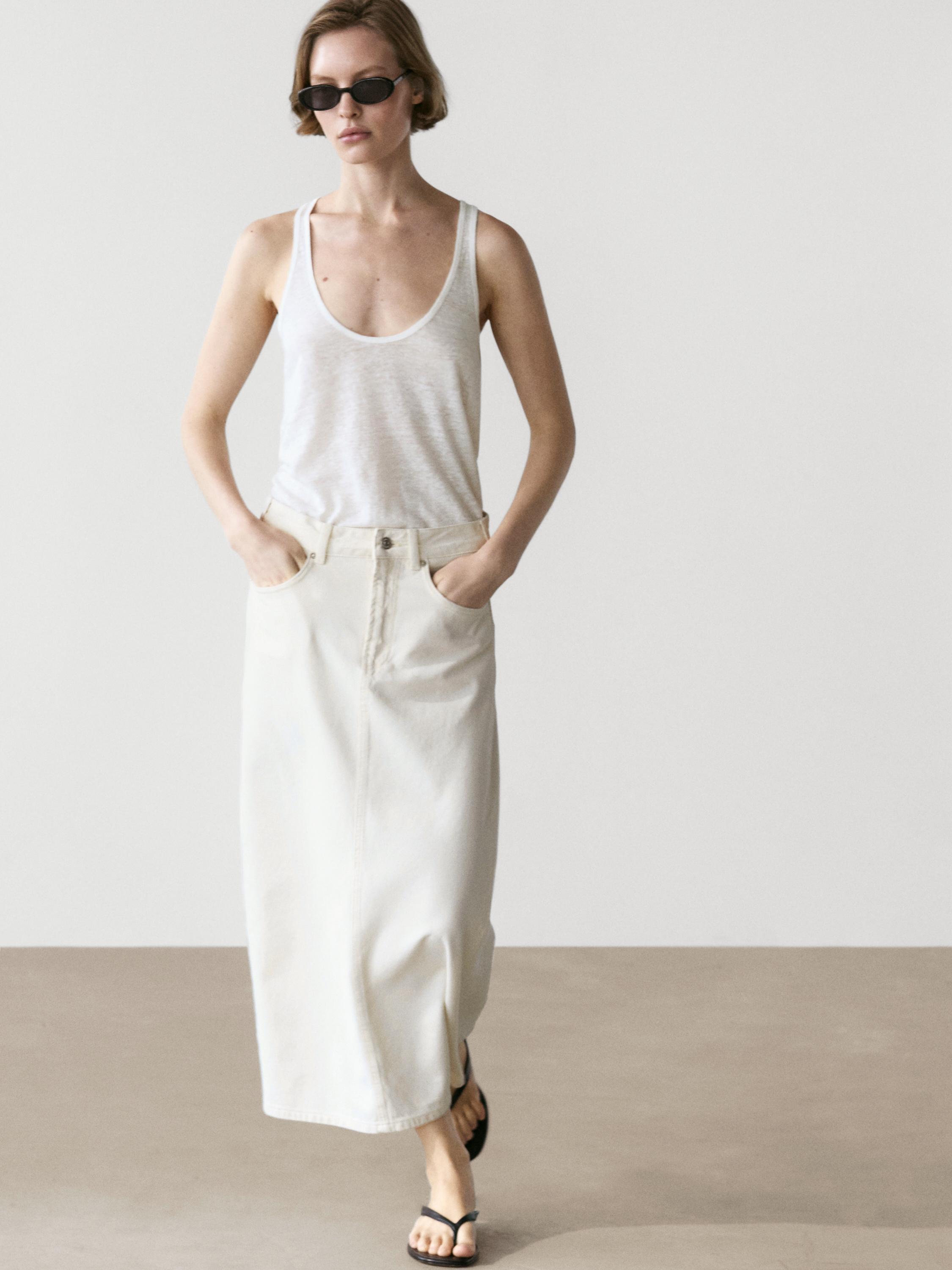 Barrel fit denim midi skirt — CREAM