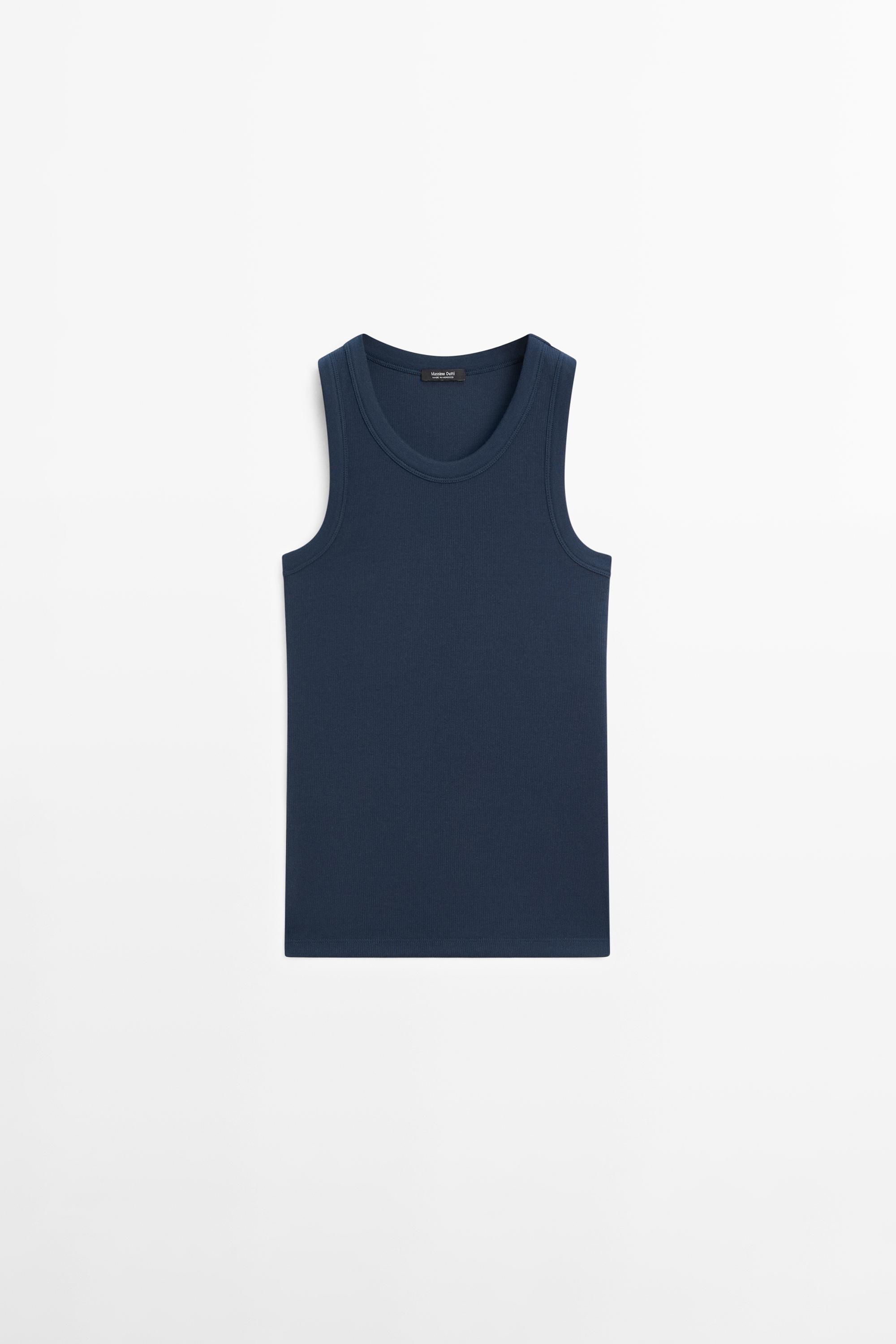 Cotton blend halter top — NAVY BLUE