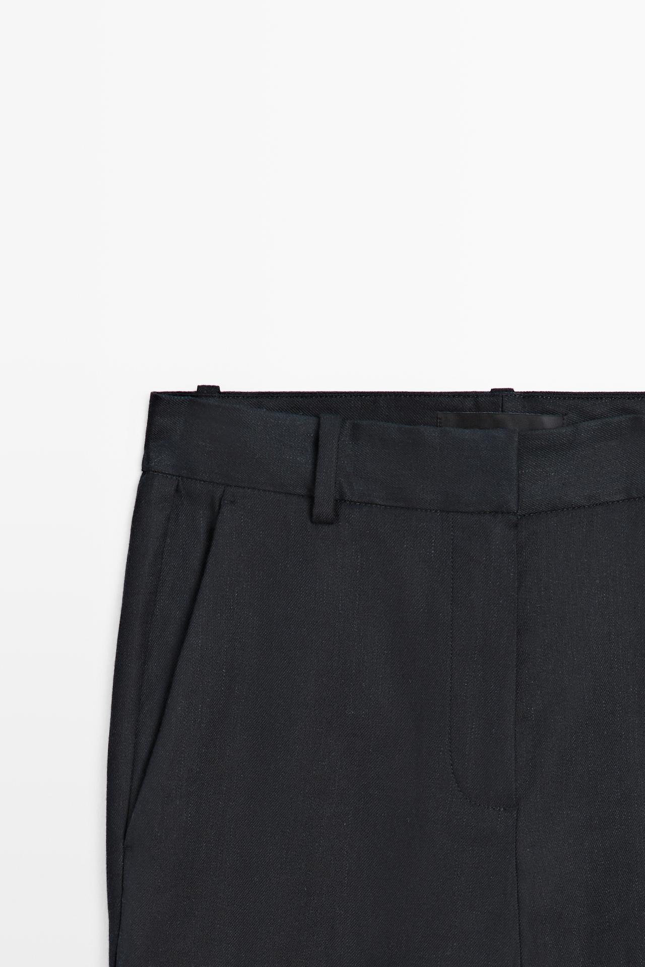 Straight-leg linen blend trousers — NAVY BLUE