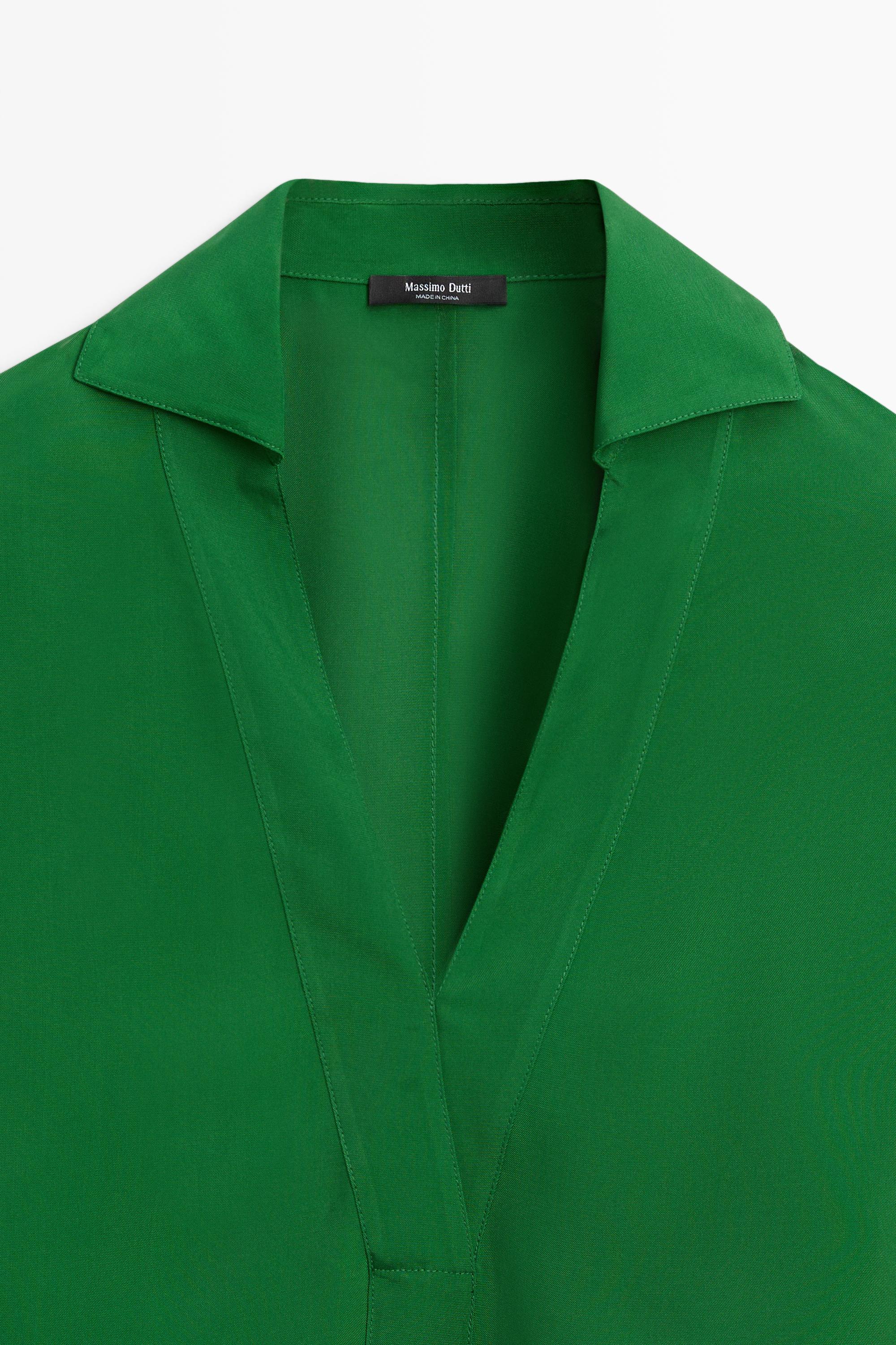 Long sleeve flowing polo shirt — GREEN