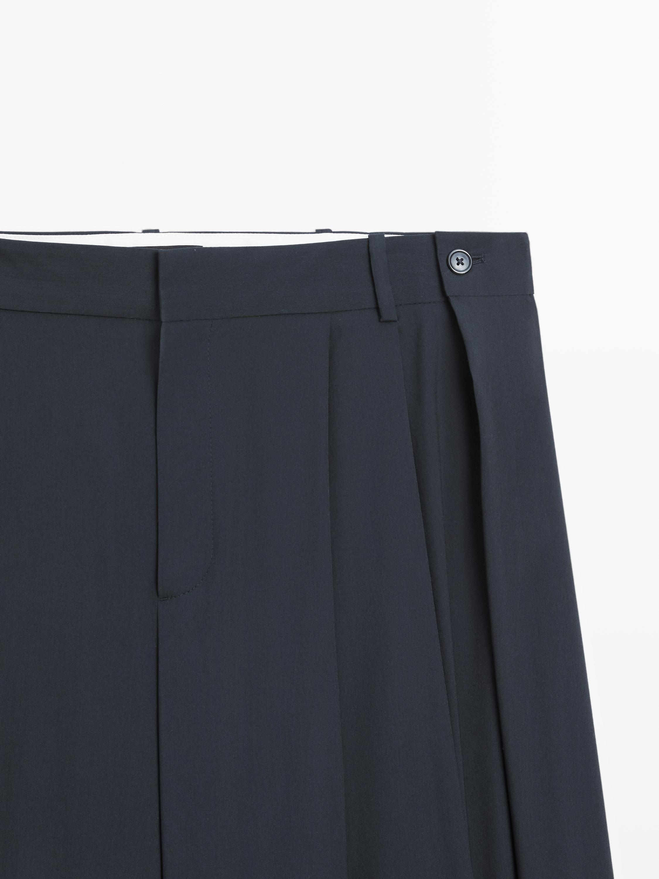 Pleated wool blend trousers — NAVY BLUE