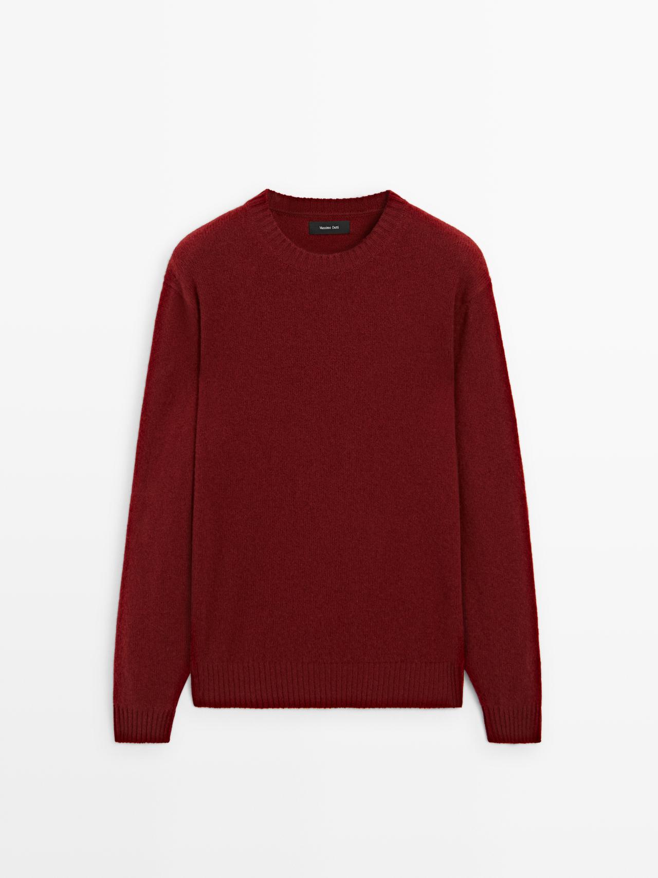 Massimo Dutti - Herre - Trøje I Uldblanding Med Rund Hals - Mørkerød - M