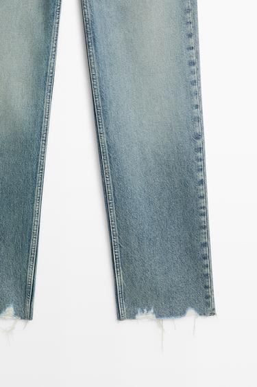 Stovepipe fit mid-waist jeans with frayed hem — Light Blue 7