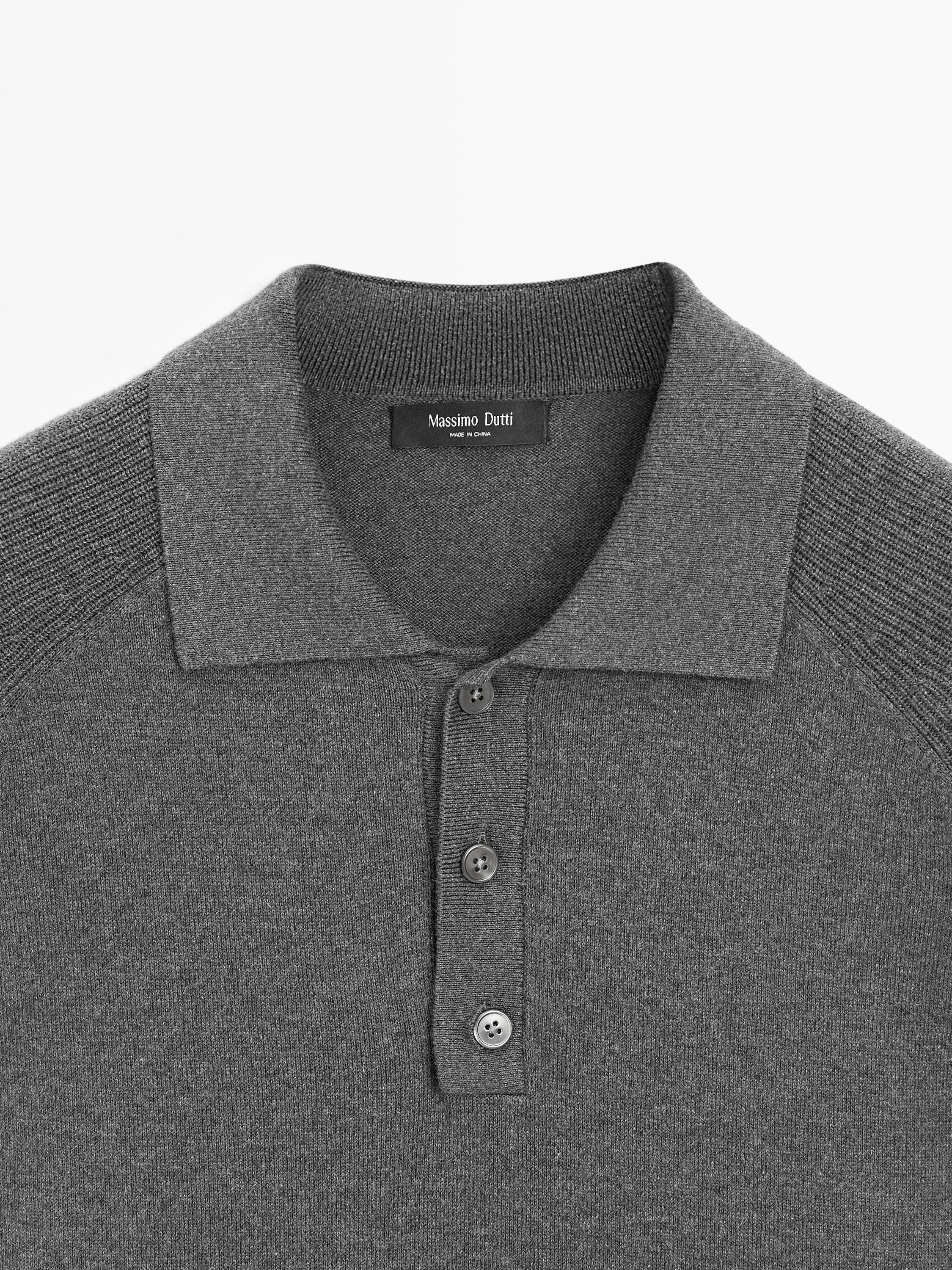 Cotton blend knit polo sweater — MEDIUM GREY