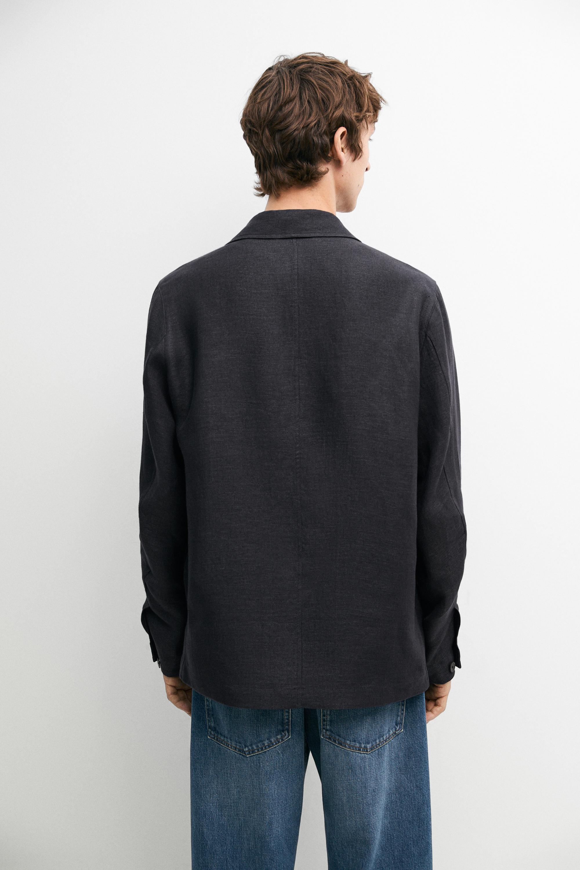 100% linen total look melange overshirt — INK BLUE