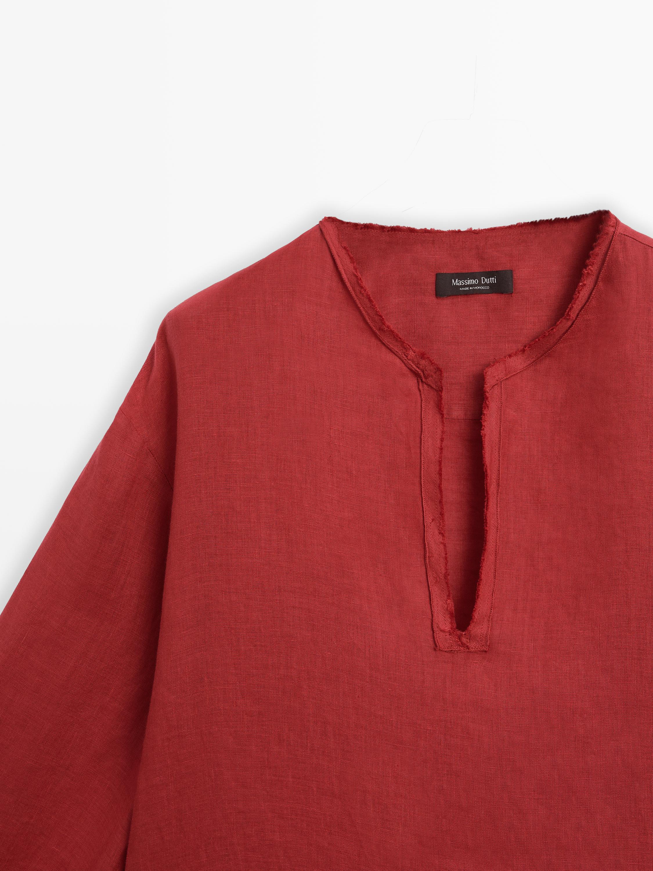 100% linen open stand collar shirt