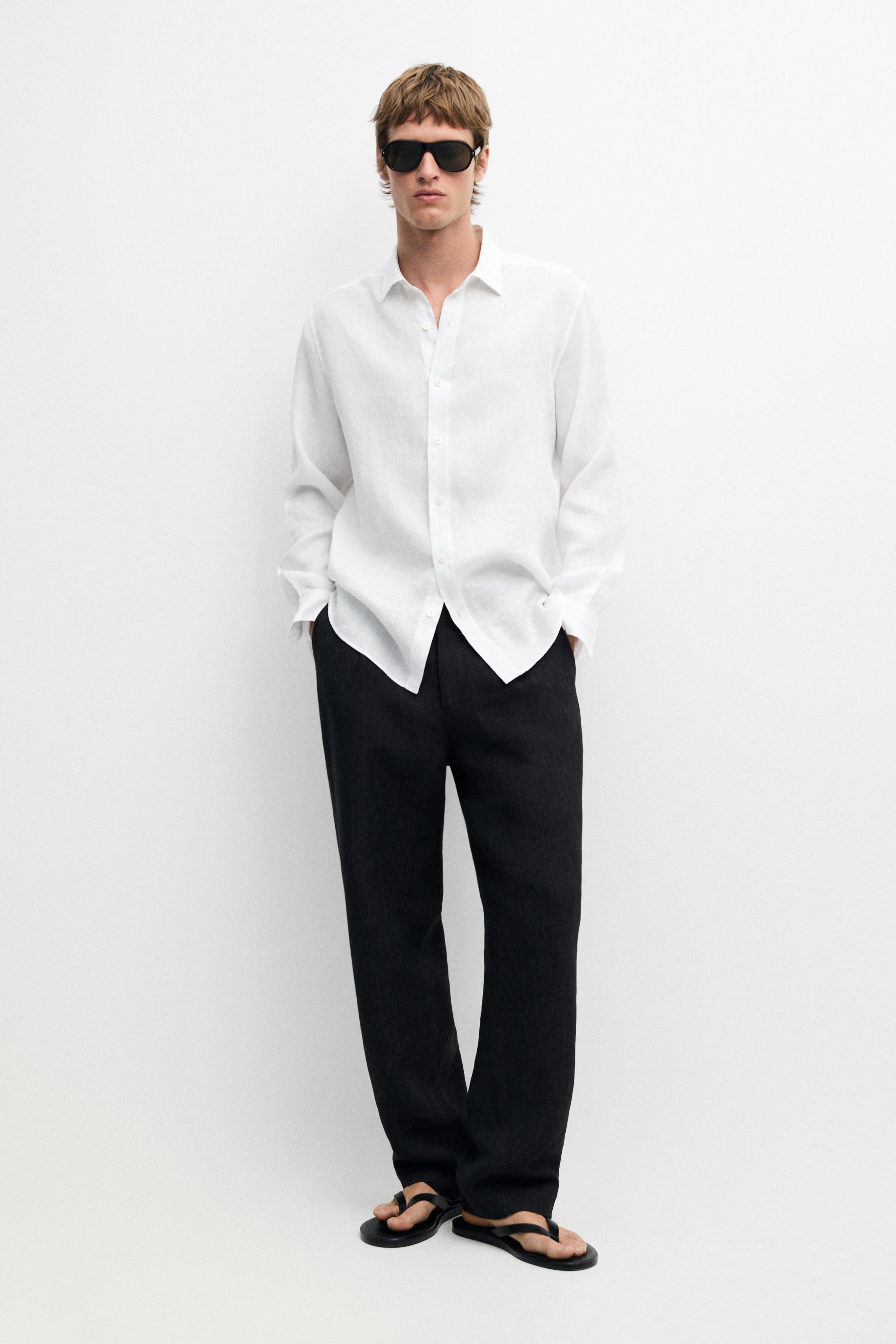 100% linen slim fit shirt — WHITE