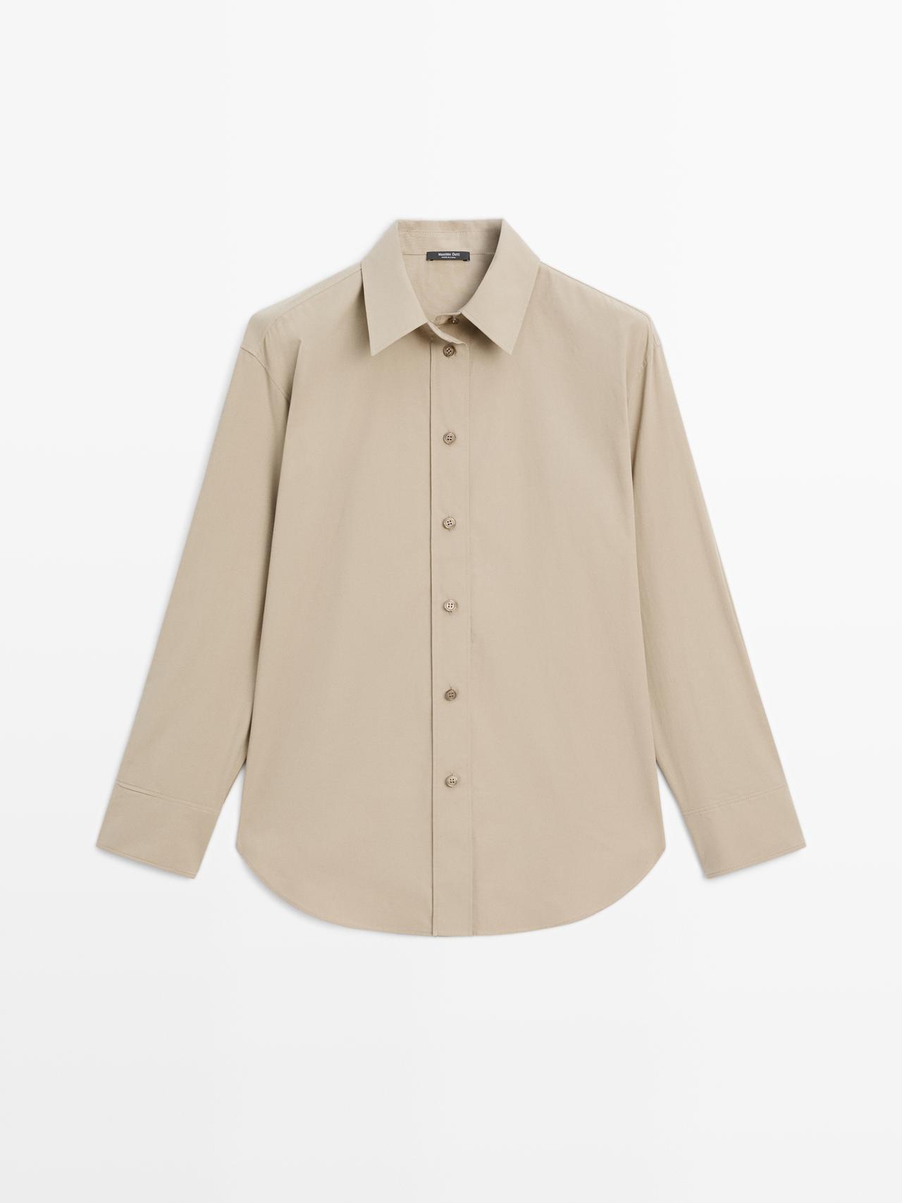 Massimo Dutti - Dame - Lang Poplinskjorte I 100% Bomuld - Mintgrøn - S