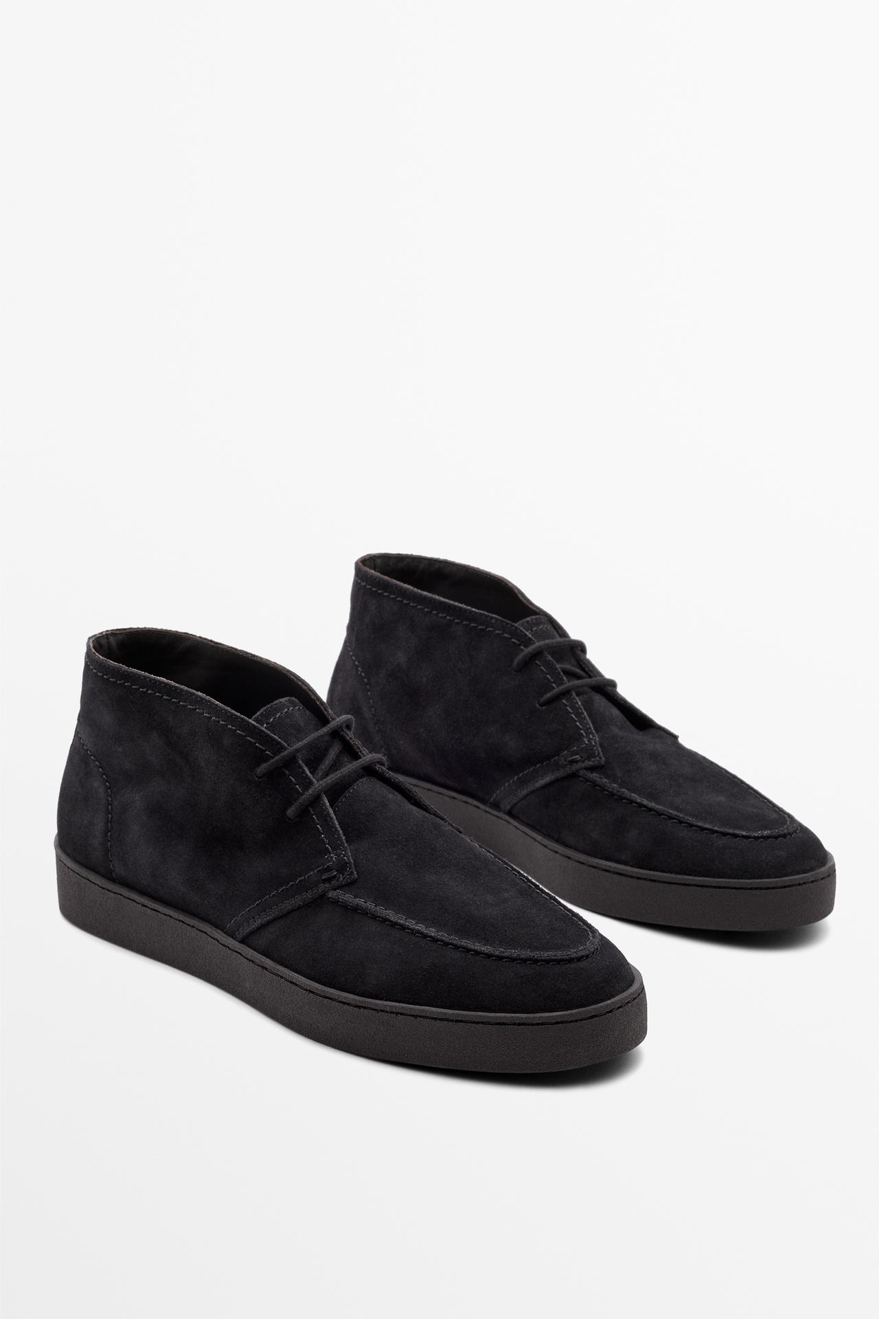 Split suede moc toe bootie — Dark blue