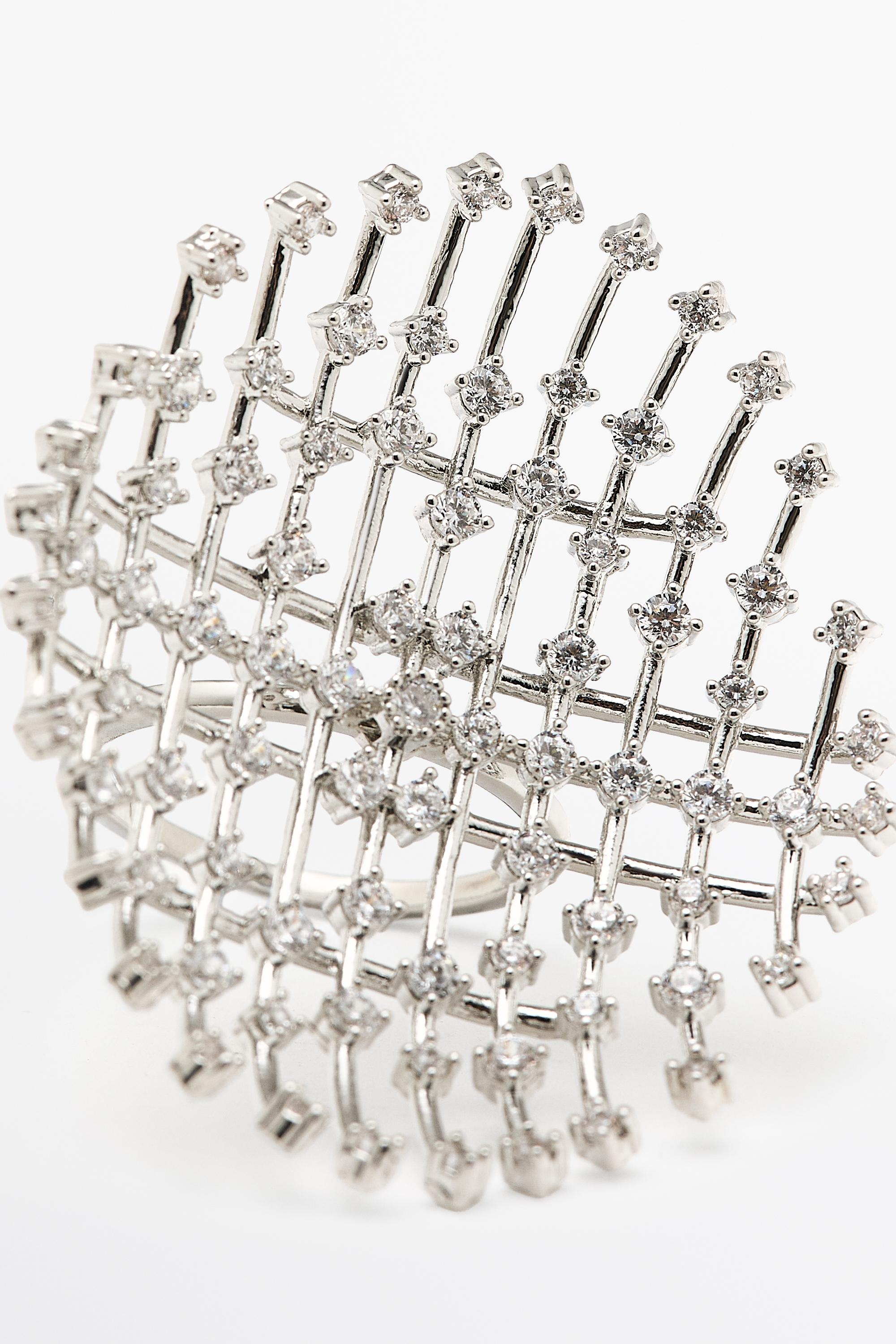 Panoramic rhinestone ring — SILVER