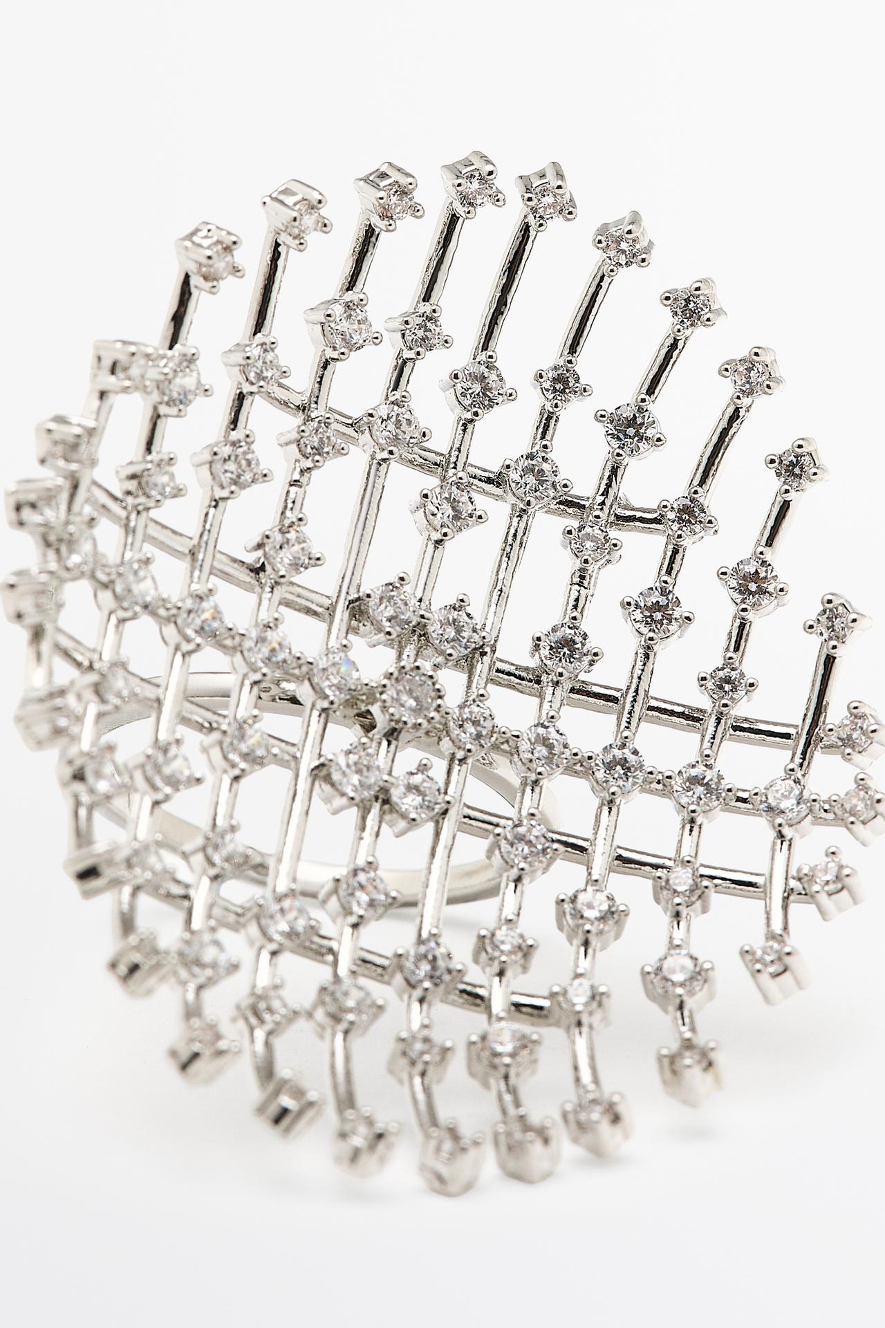 Panoramic rhinestone ring — SILVER