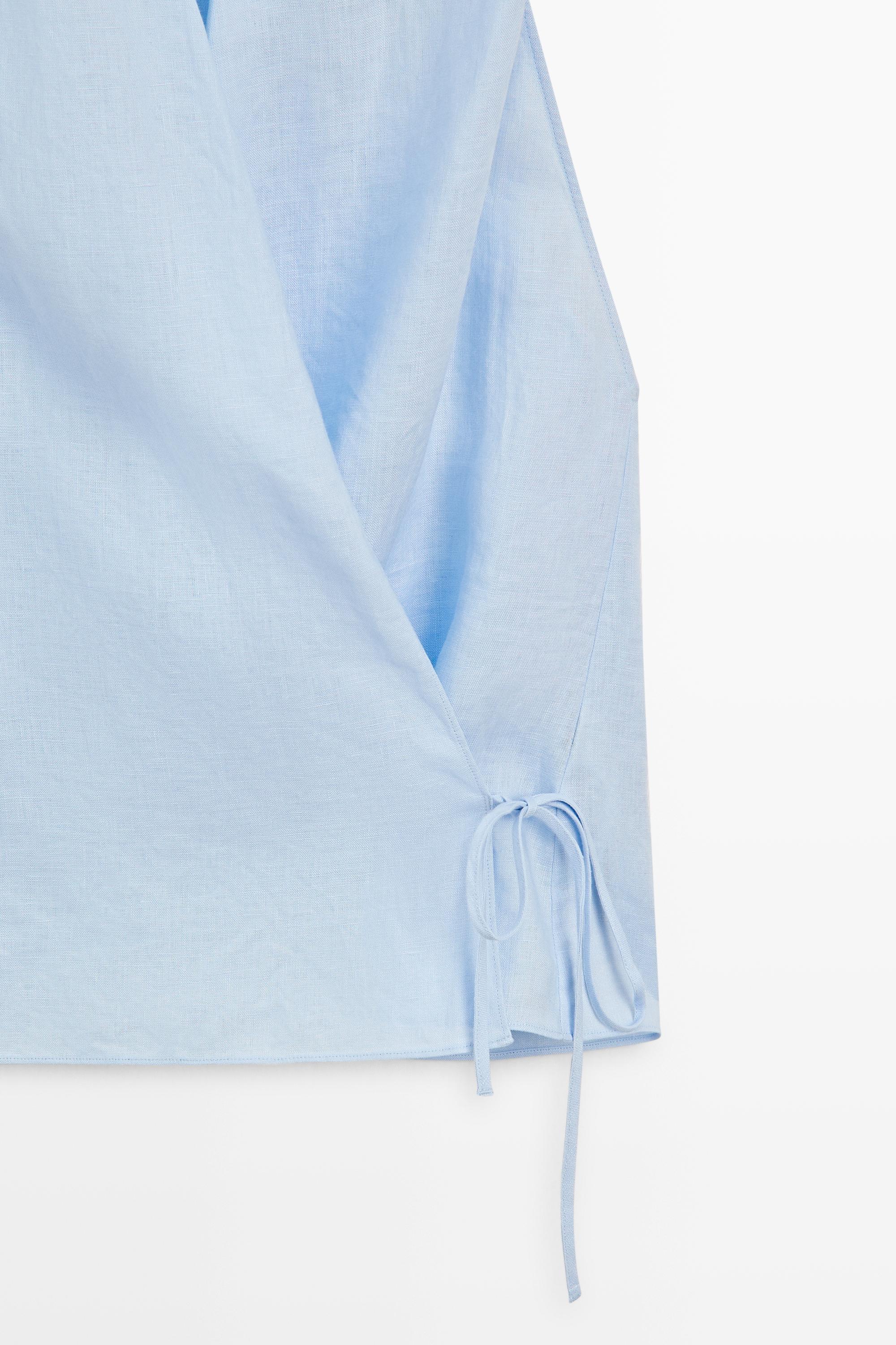 100% linen halter top with tie detail — SKY BLUE