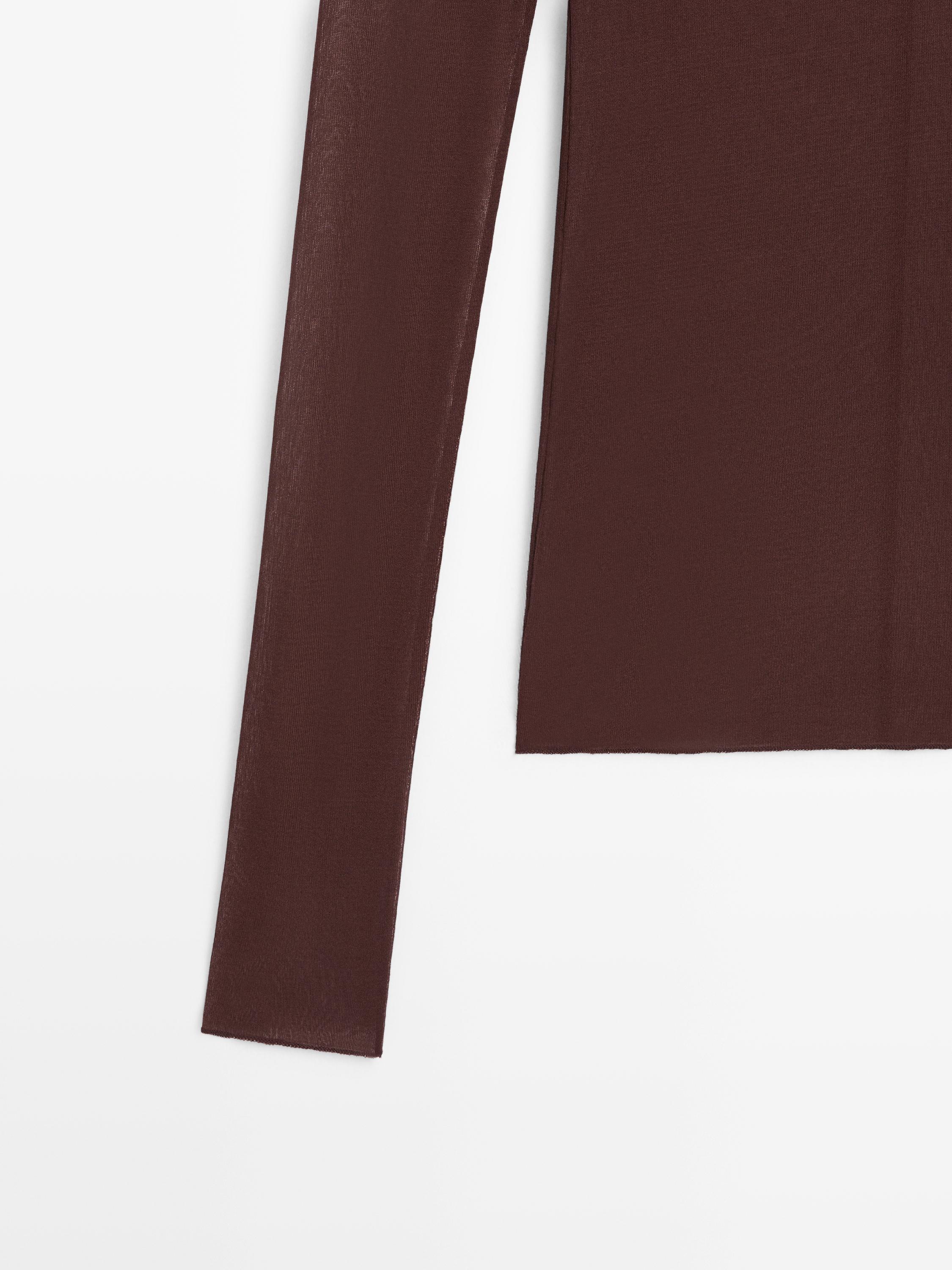 Long sleeve silk T-shirt — BROWN