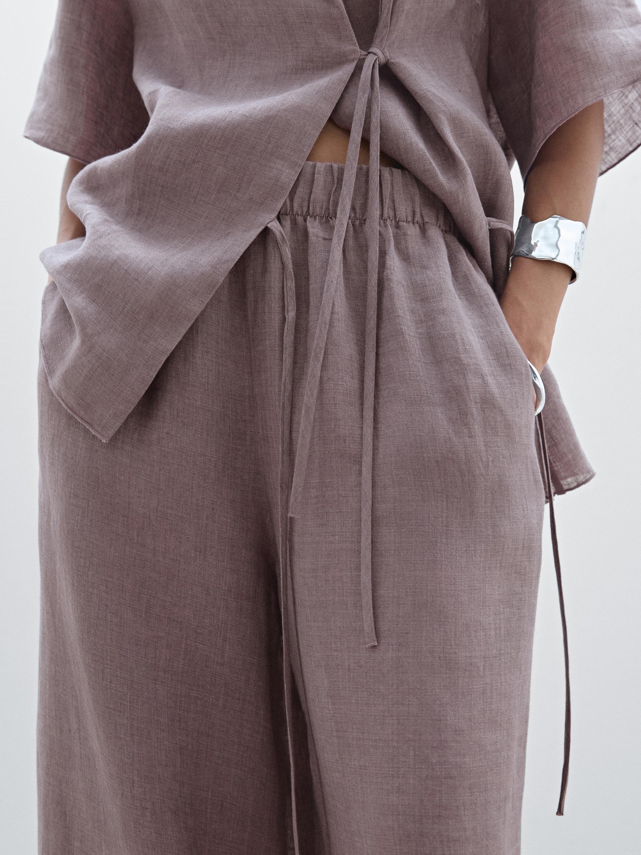 100% linen flowing straight-leg trousers