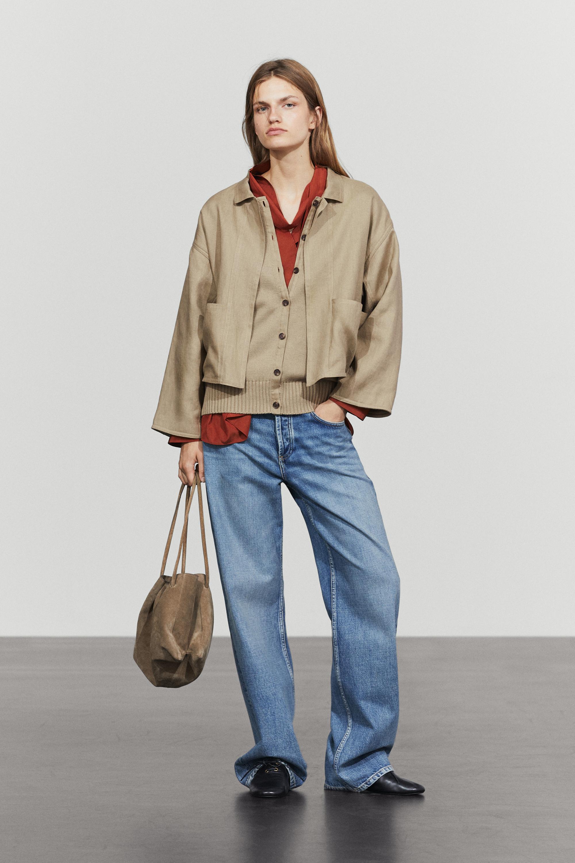 Cotton linen blend cardigan with pockets — GREENISH