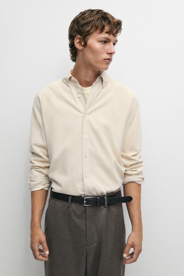 Regular fit needlecord shirt — SAND 3
