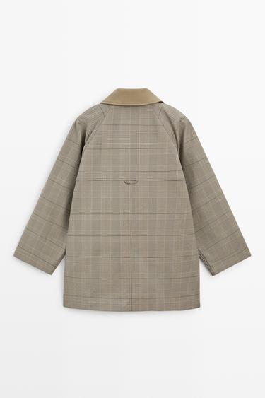 Cotton blend plaid high neck jacket — KHAKI 6