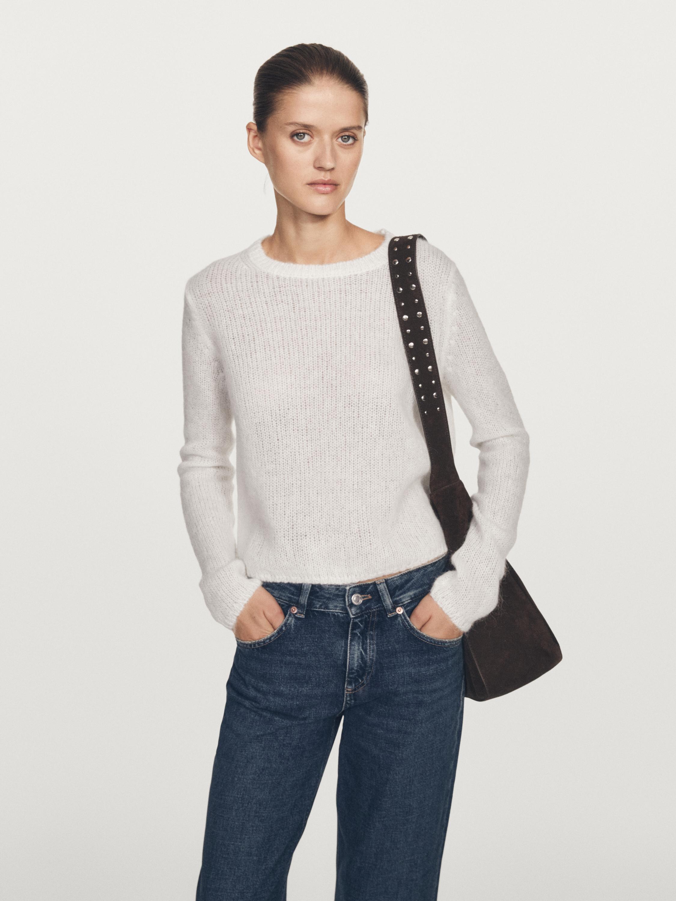 Knit alpaca blend crew neck sweater