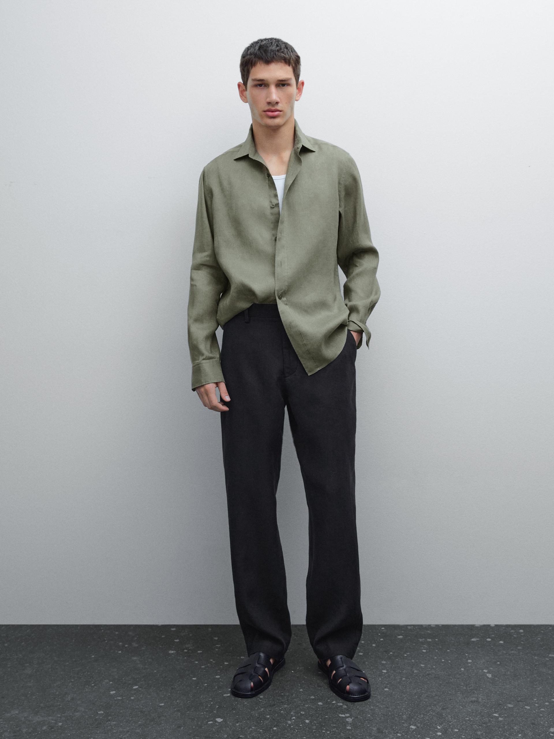 Proste Spodnie Ze 100% Lnu - Czarny - 38 - Massimo Dutti - Mężczyzna