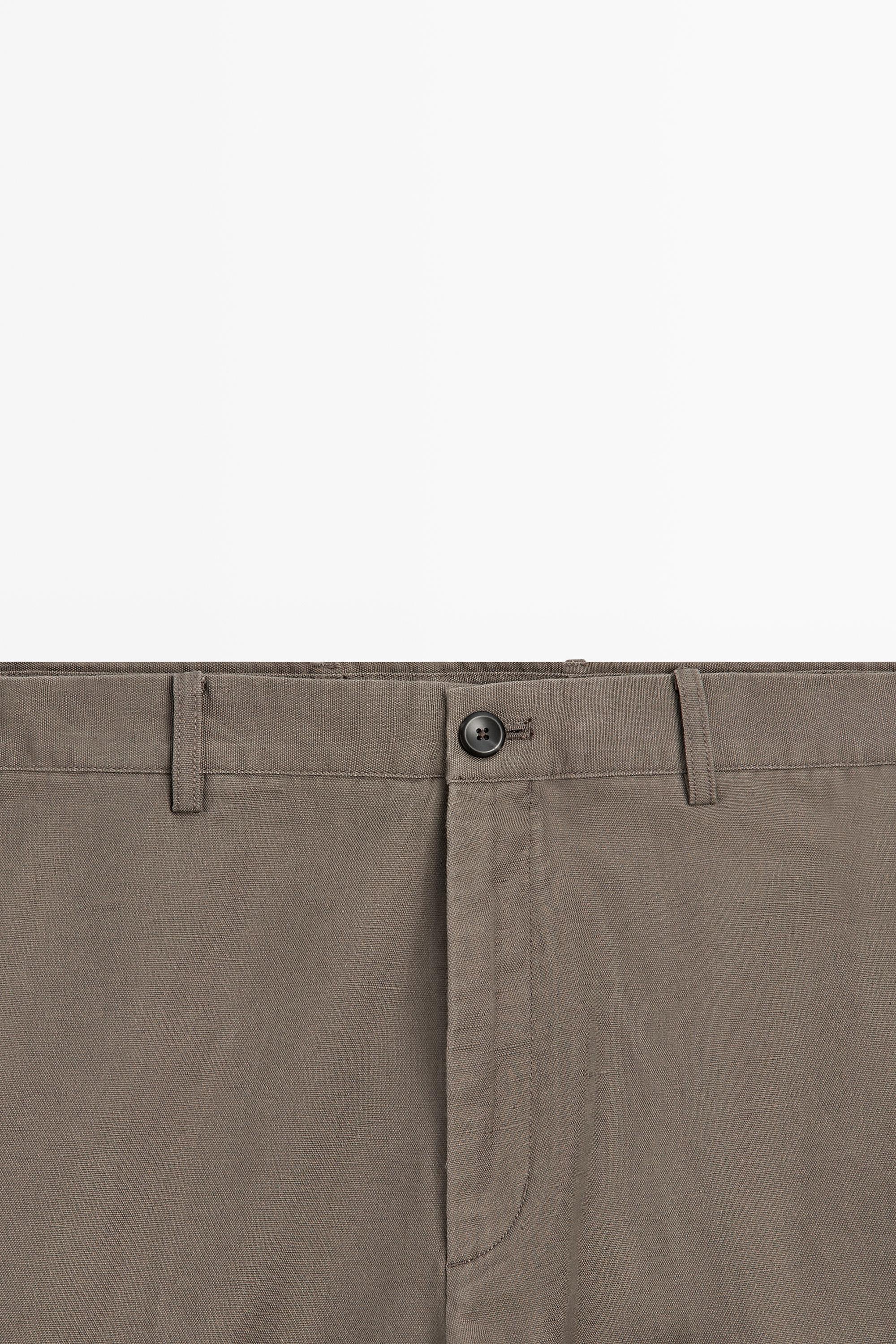 Cotton and linen tapered fit trousers — MOLE BROWN