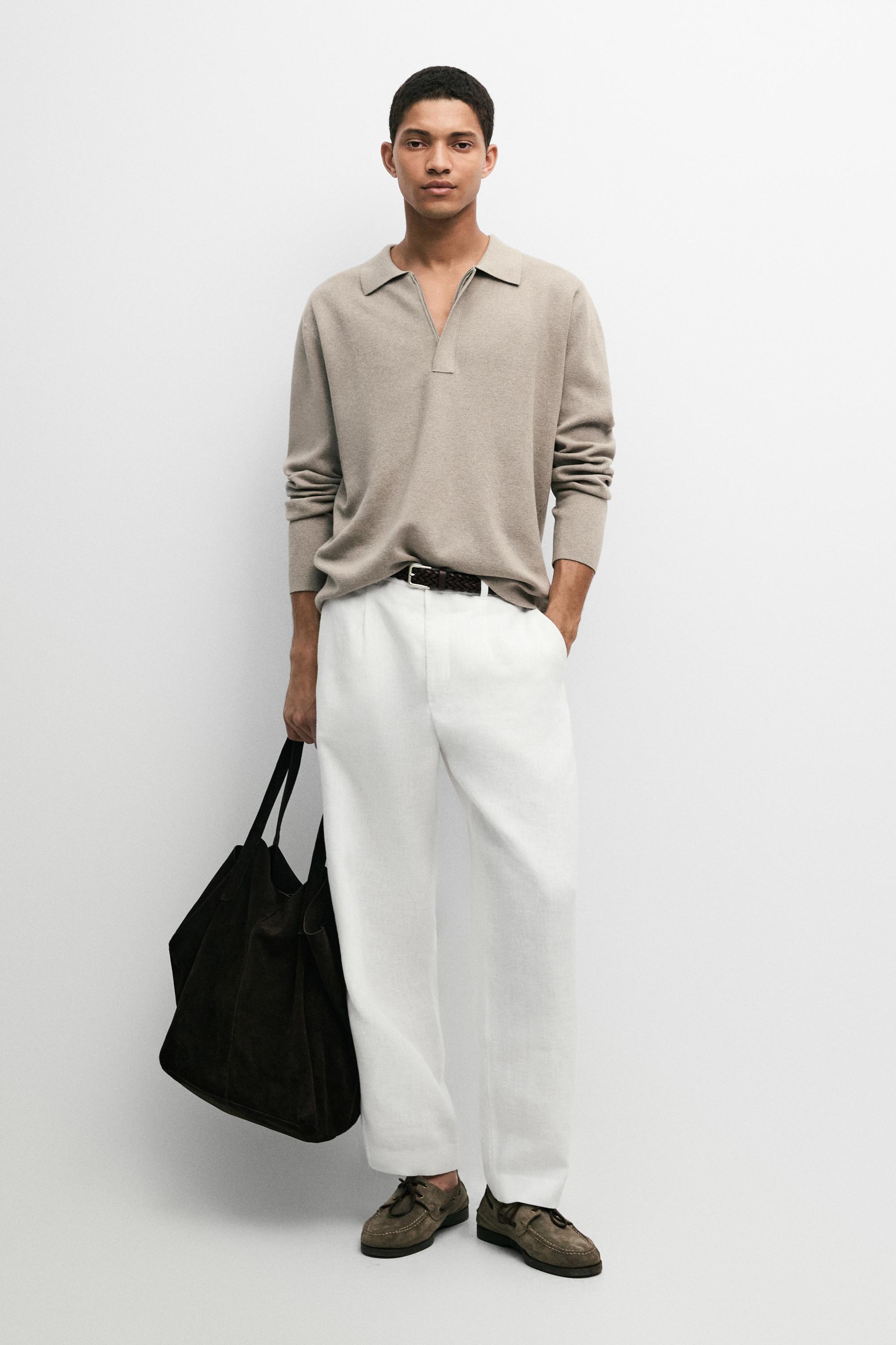 Cotton blend zip-up knit polo sweater