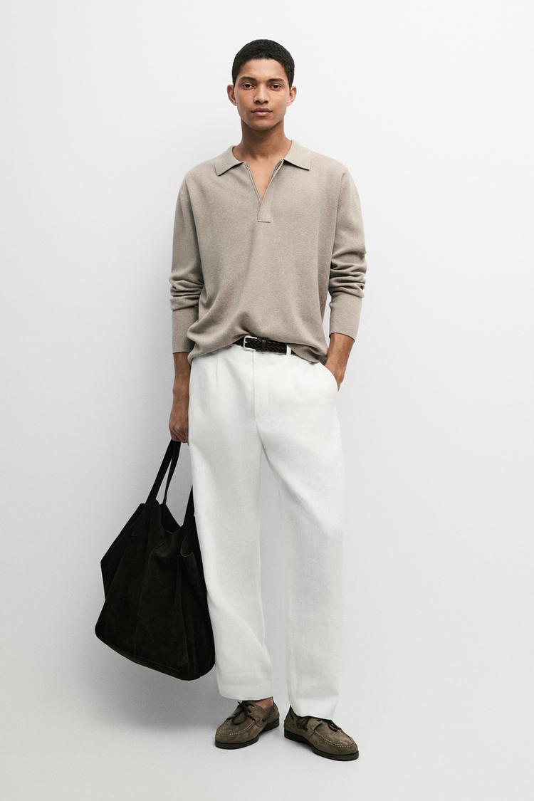 Cotton blend zip-up knit polo sweater — Washed