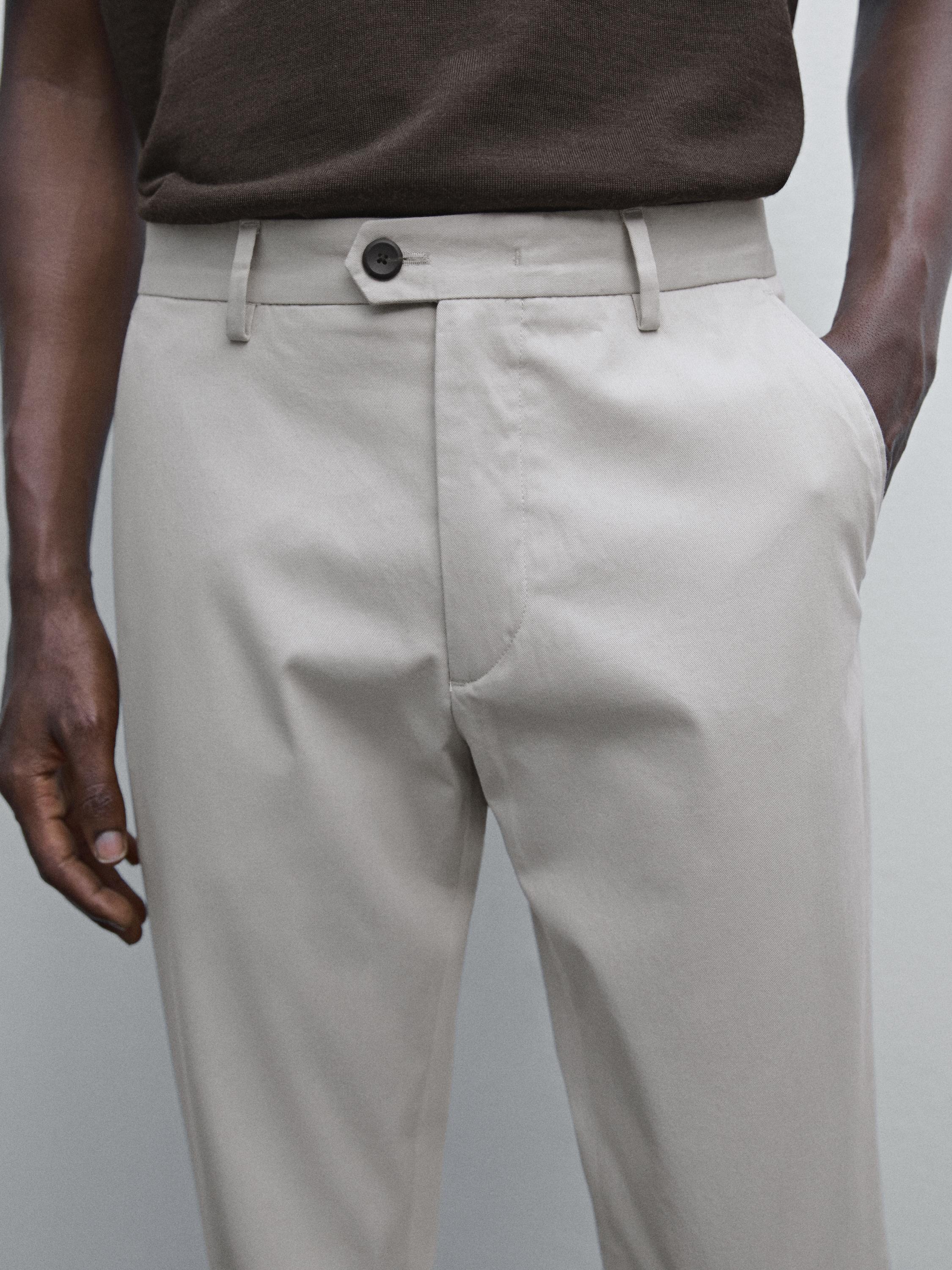 Slim fit cotton blend trousers