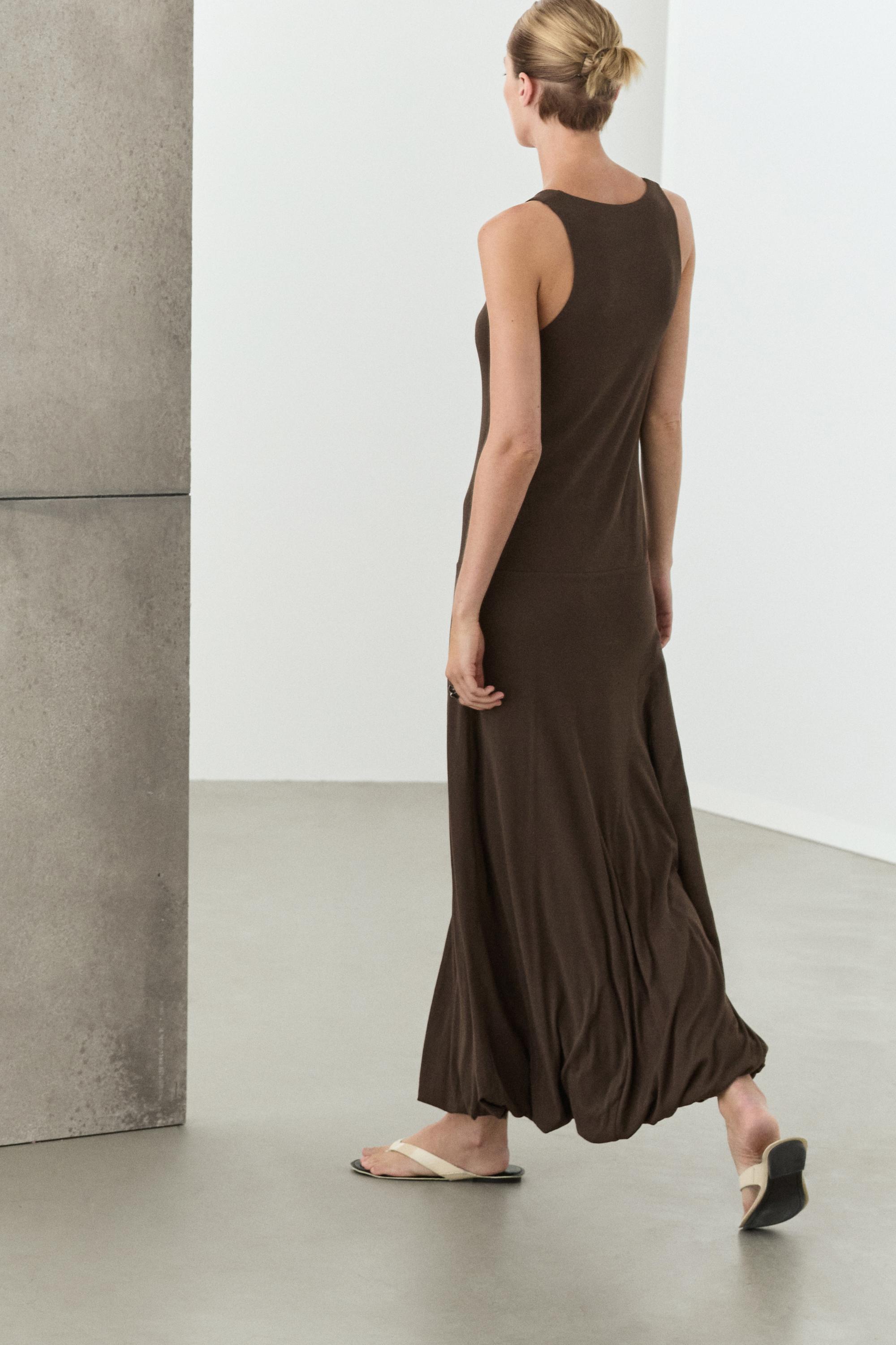 Midi dress with puffed detail — Khaki