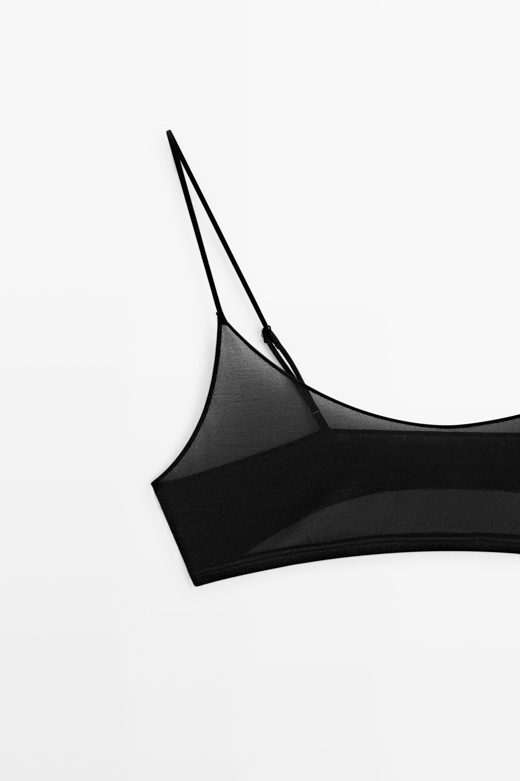 Semi-sheer top with metallic detail — BLACK