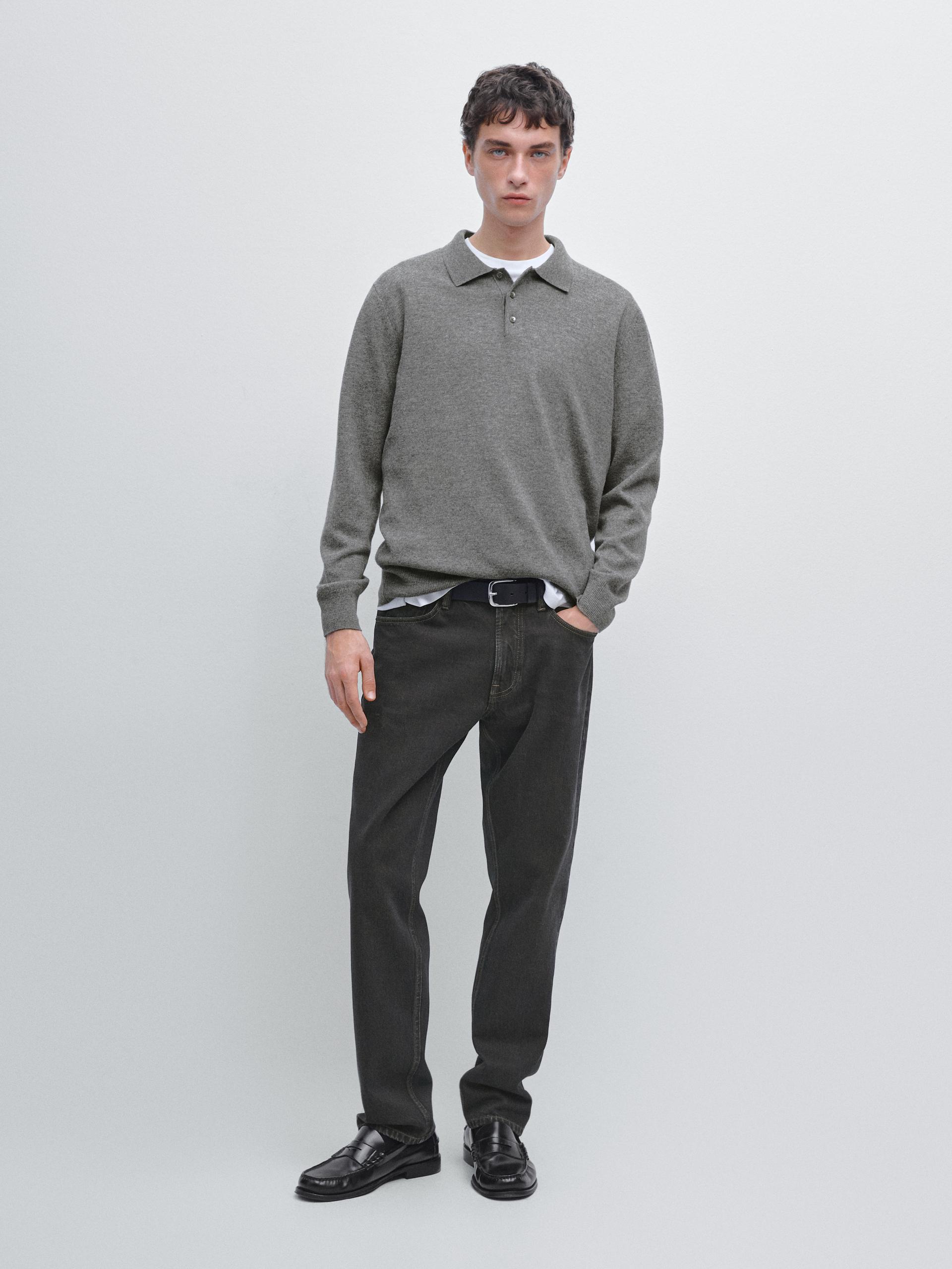 Camisola Tipo Polo De Malha Em Mistura De Fazenda - Cinza Antracite - Xl - Massimo Dutti - Homem