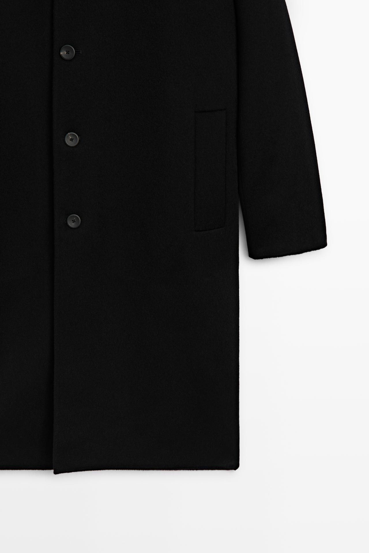 High neck wool blend coat — BLACK