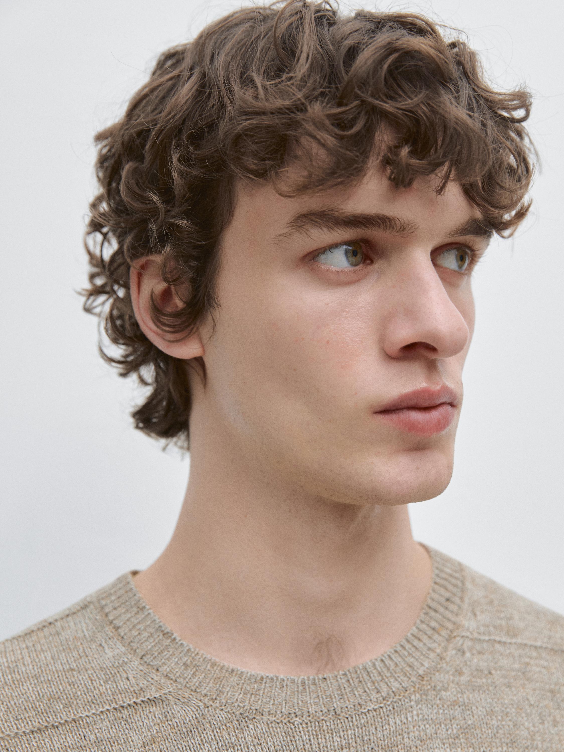 Striped knit crew neck sweater — MINK