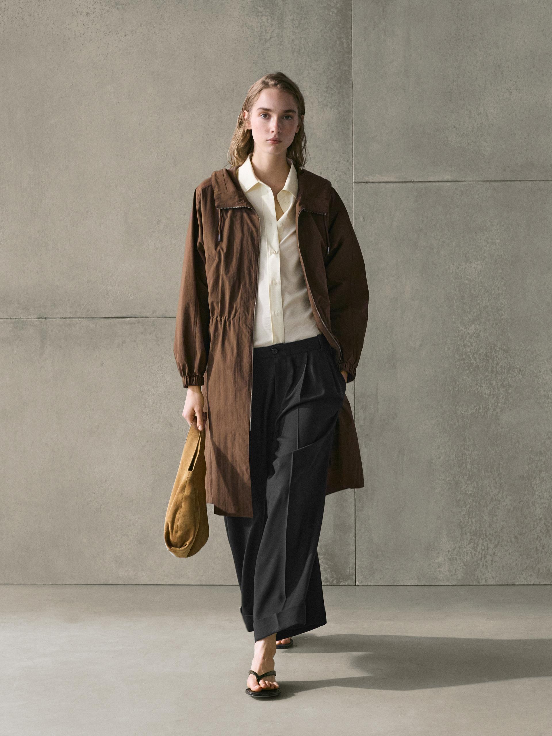 Parka Larga Tejido Técnico - Marrón - S - Massimo Dutti - Mujer