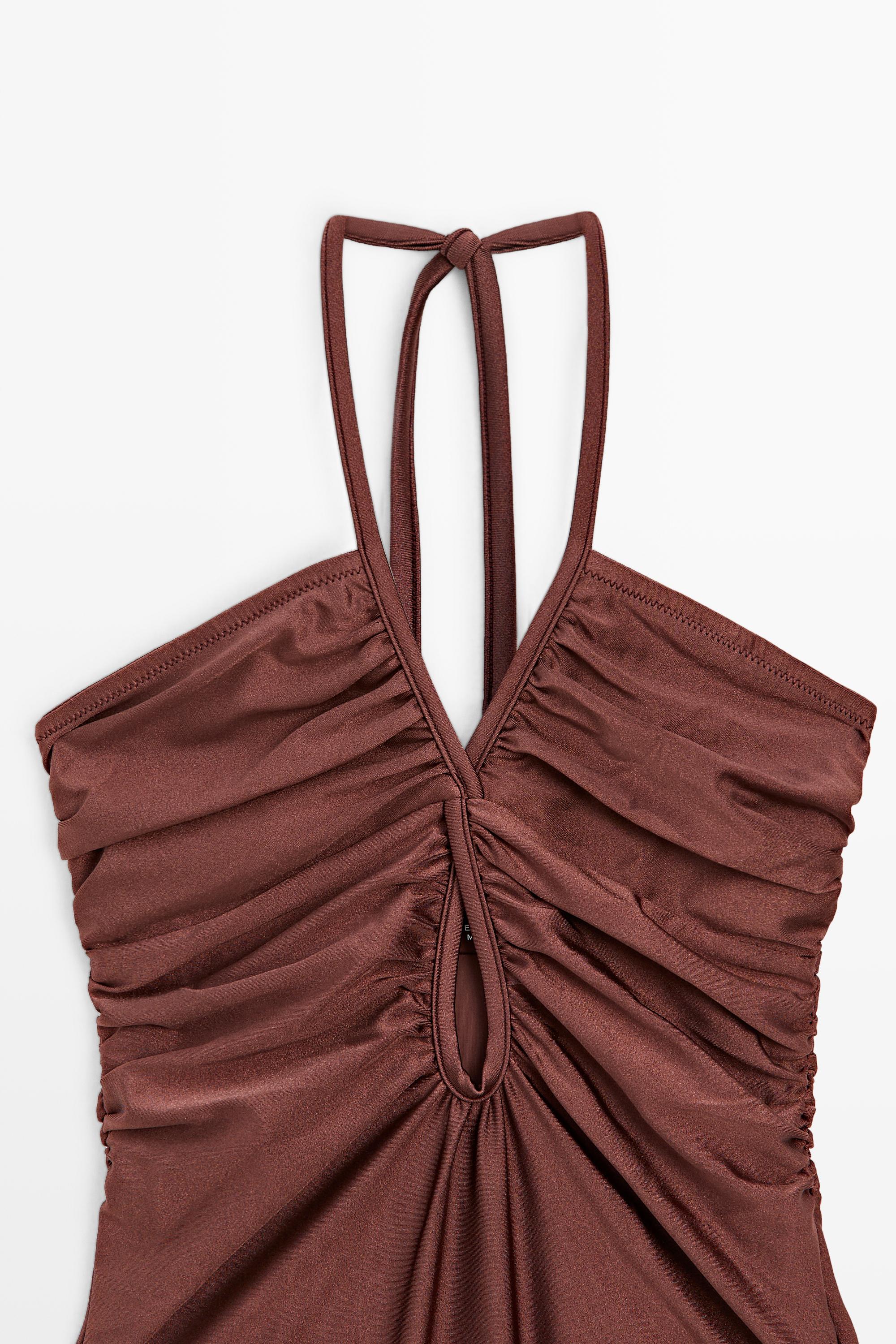 Shimmery halter swimsuit — BROWN