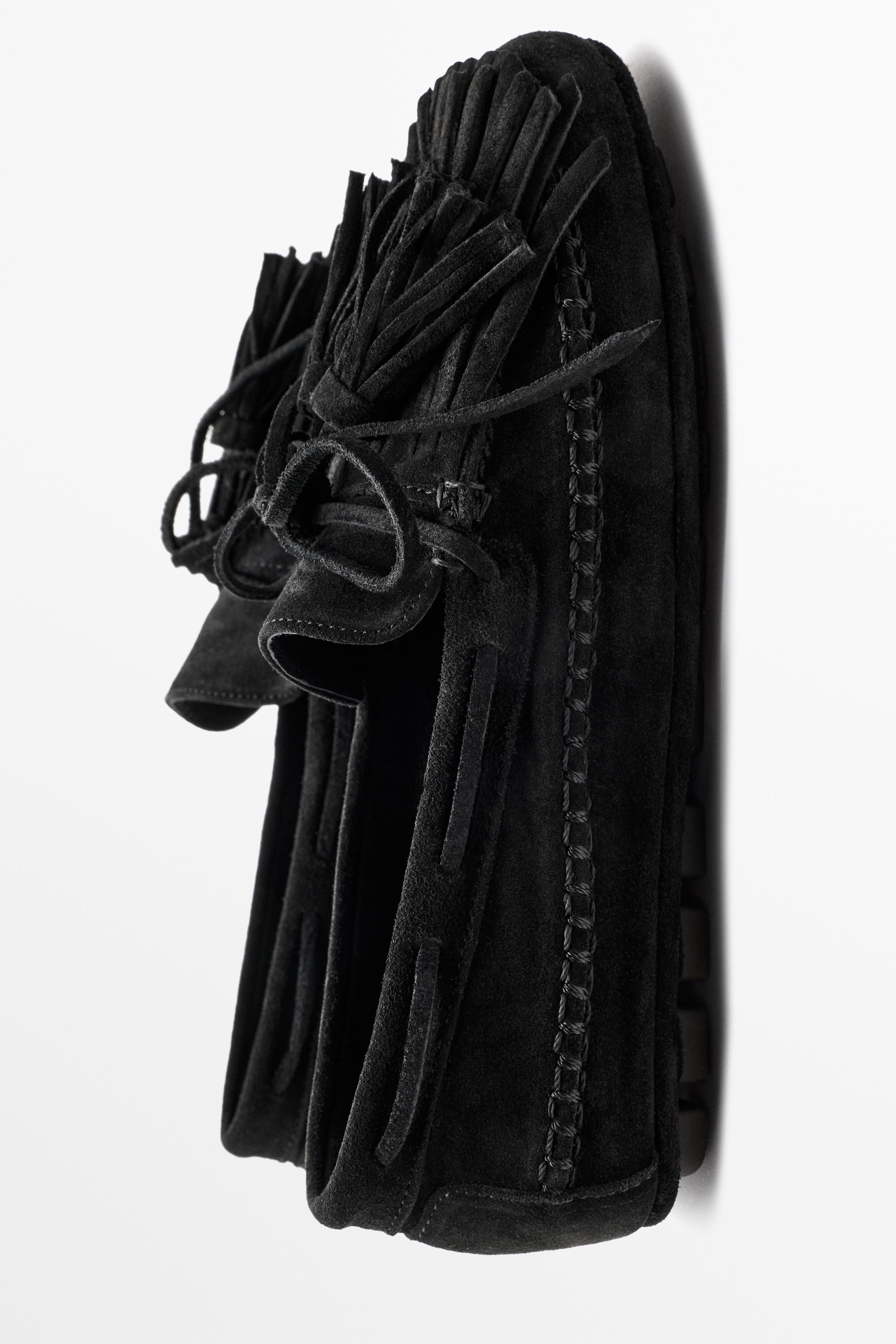 Leather fringed and tassel loafers — BLACK