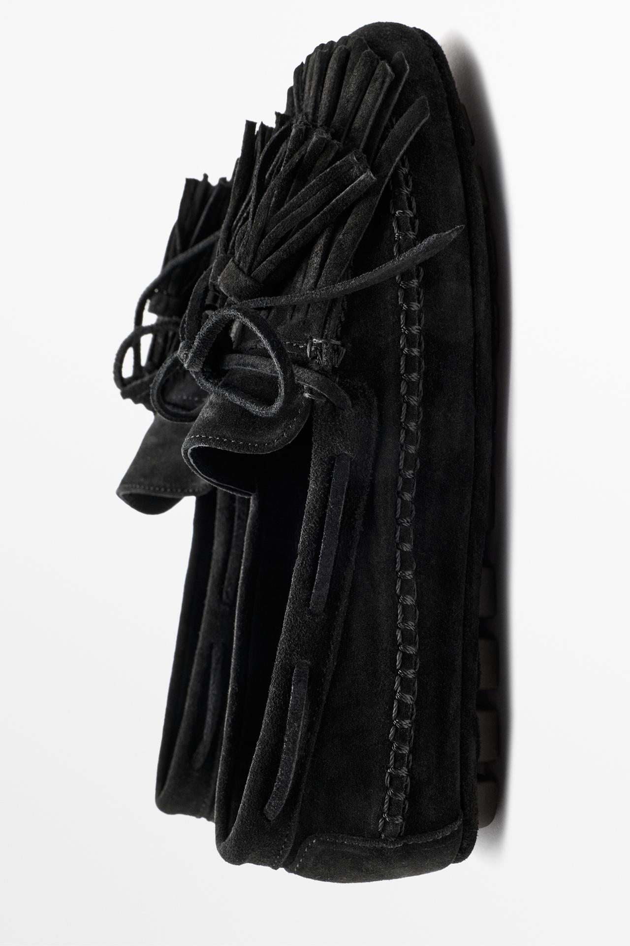 Leather fringed and tassel loafers — BLACK