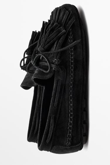Leather fringed and tassel loafers — BLACK 4
