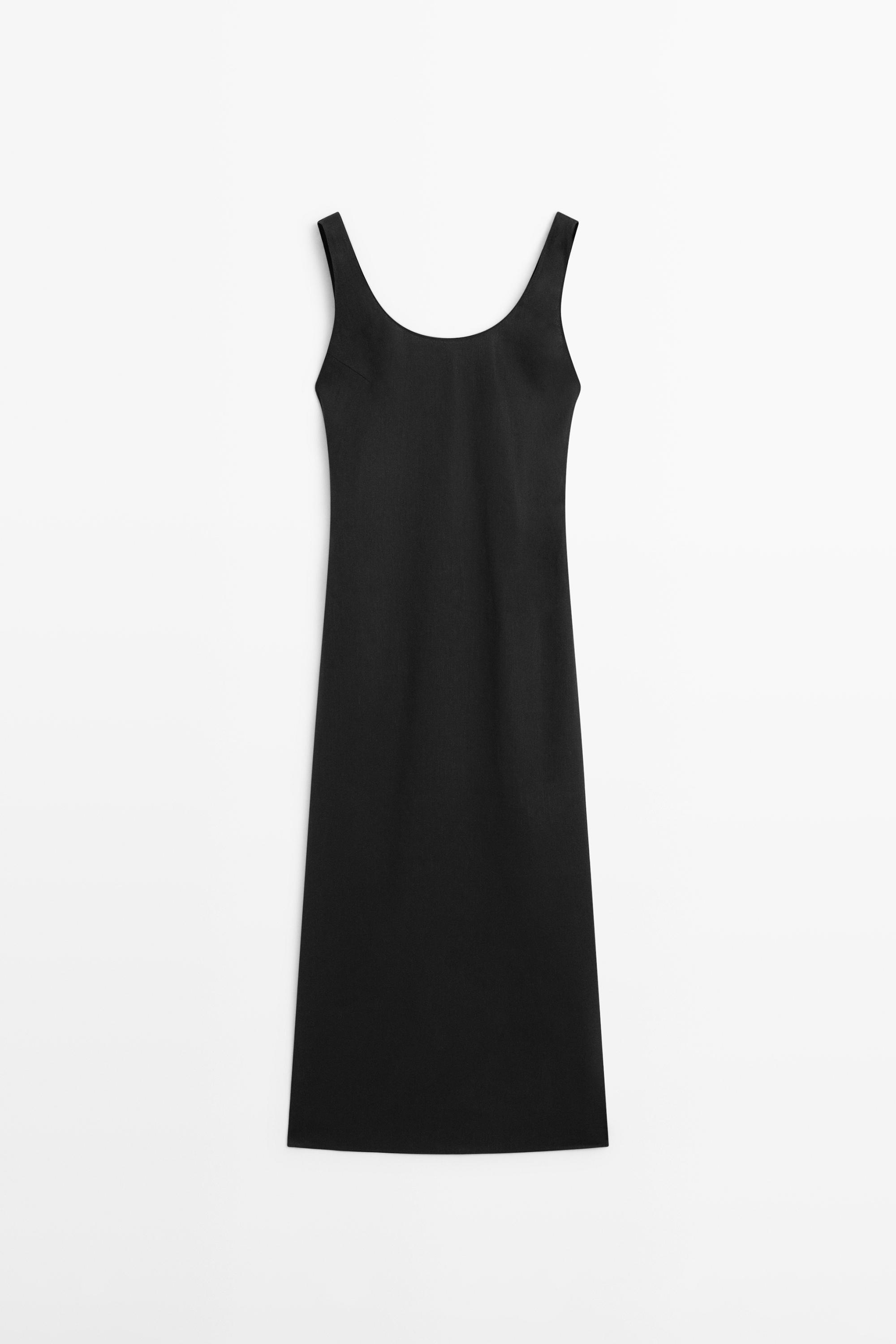 Flowing round neck midi dress — BLACK