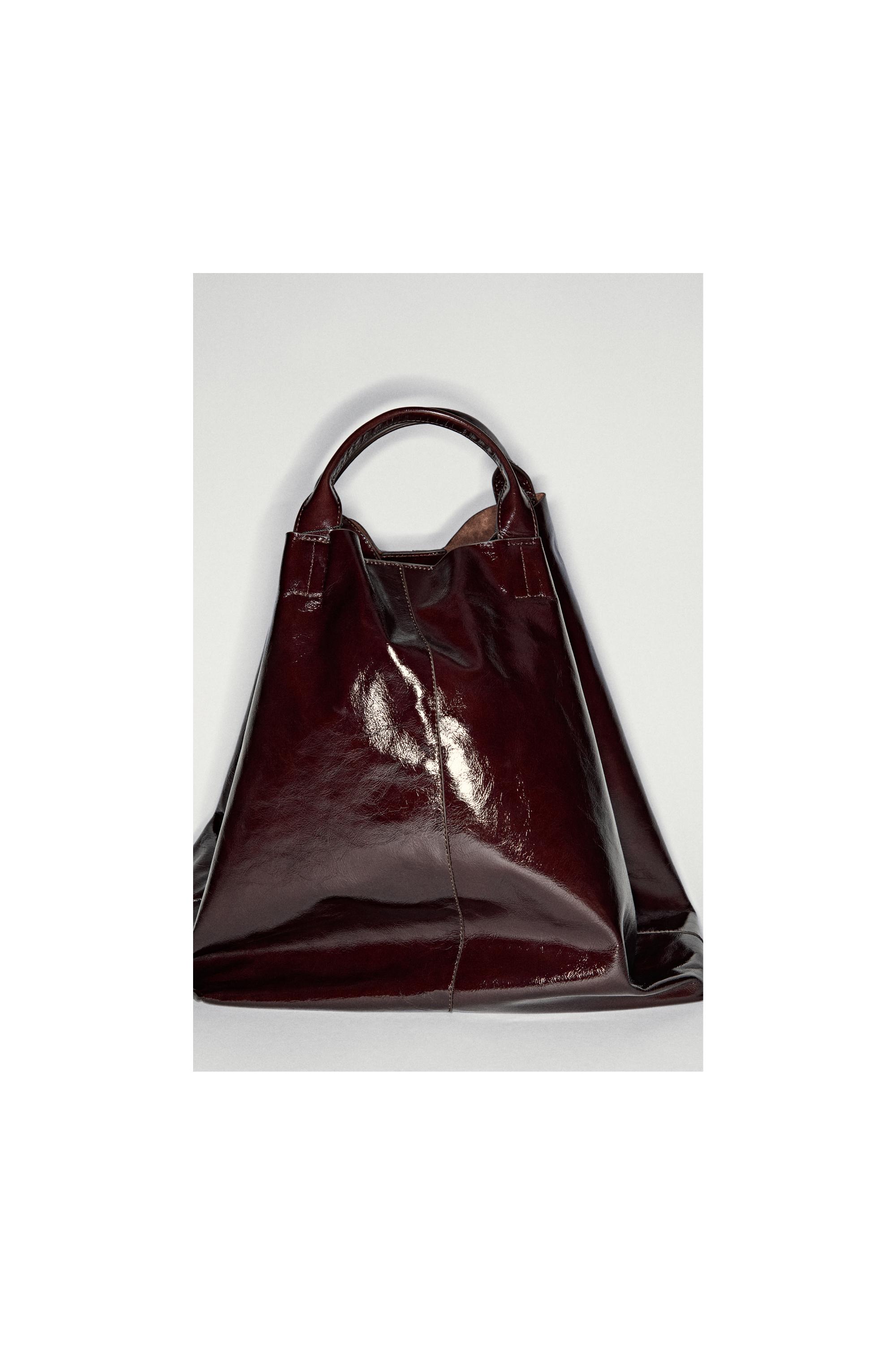 Massimo Dutti Çatlak efektli napa deri maxi tote çanta görsel 8