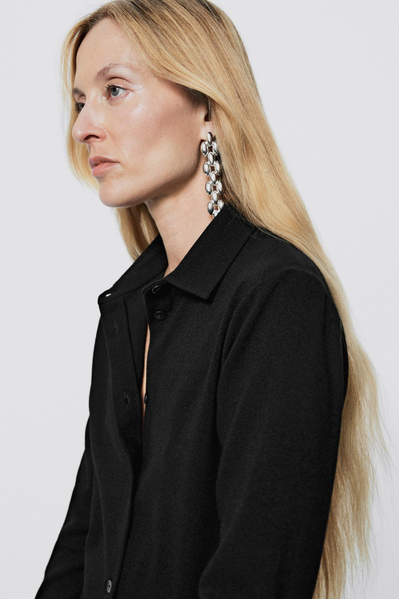 Stretch long wool blend shirt - LIMITED EDITION — BLACK