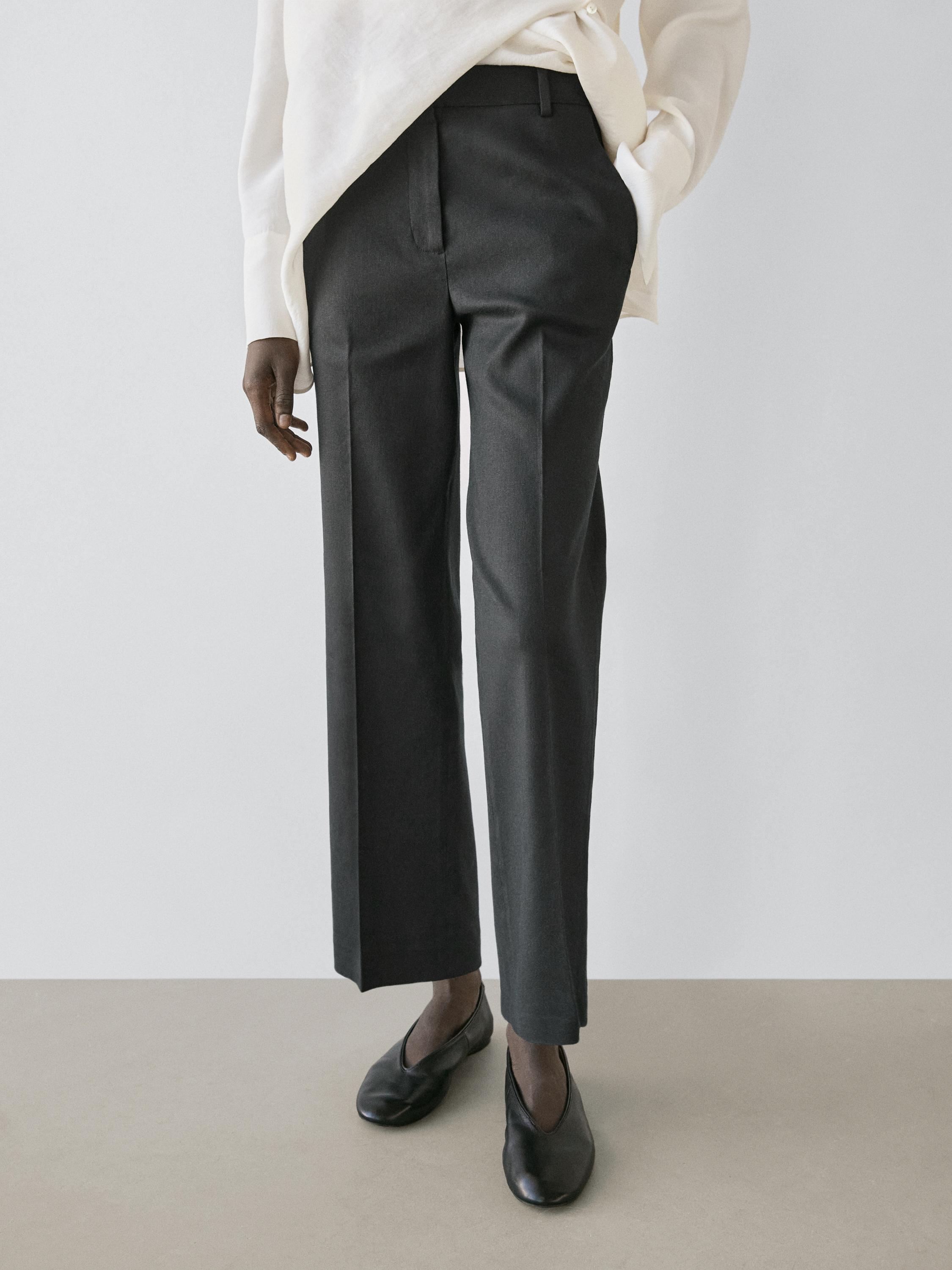Straight-leg linen blend trousers