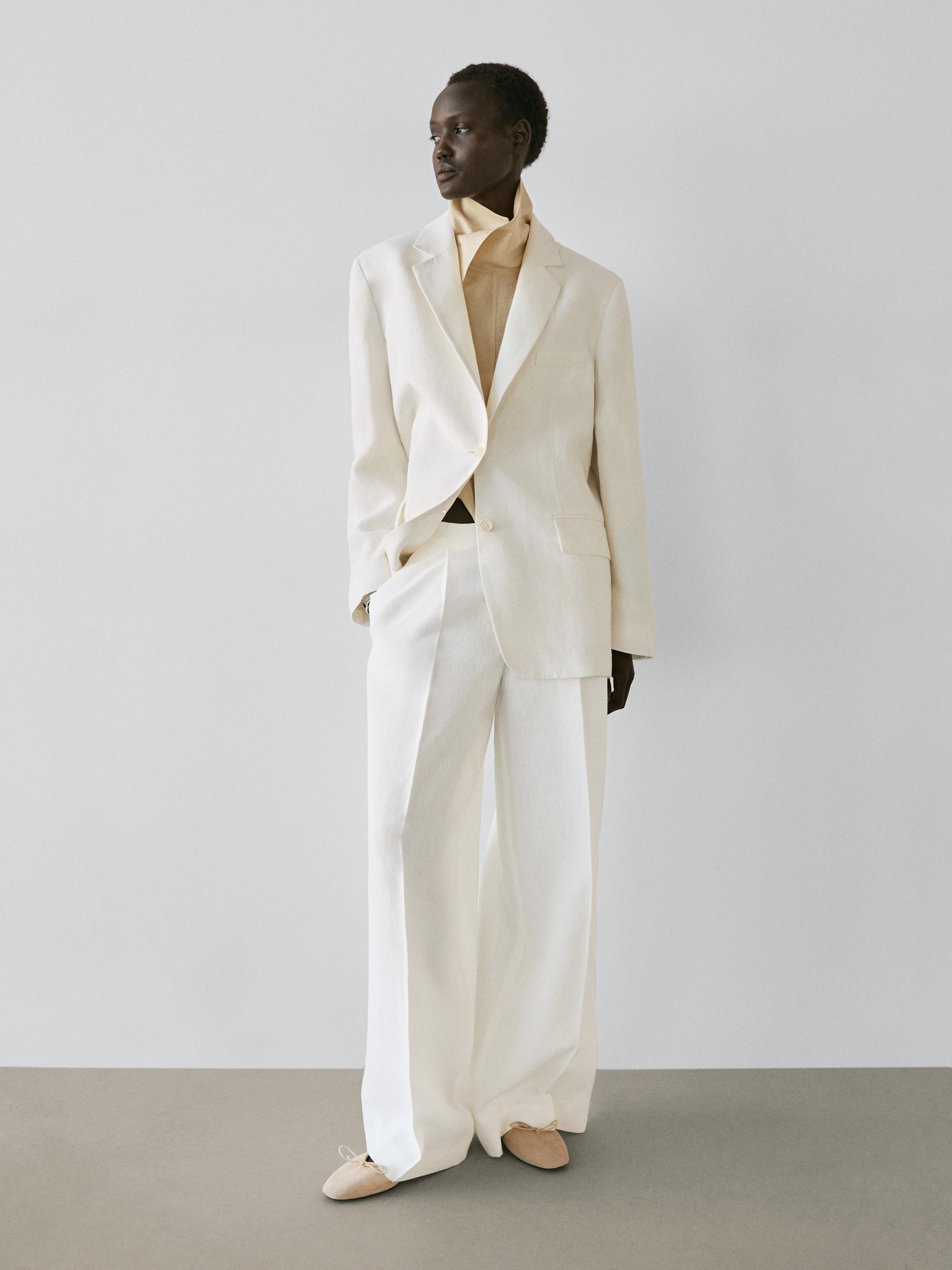 Flowing linen suit trousers