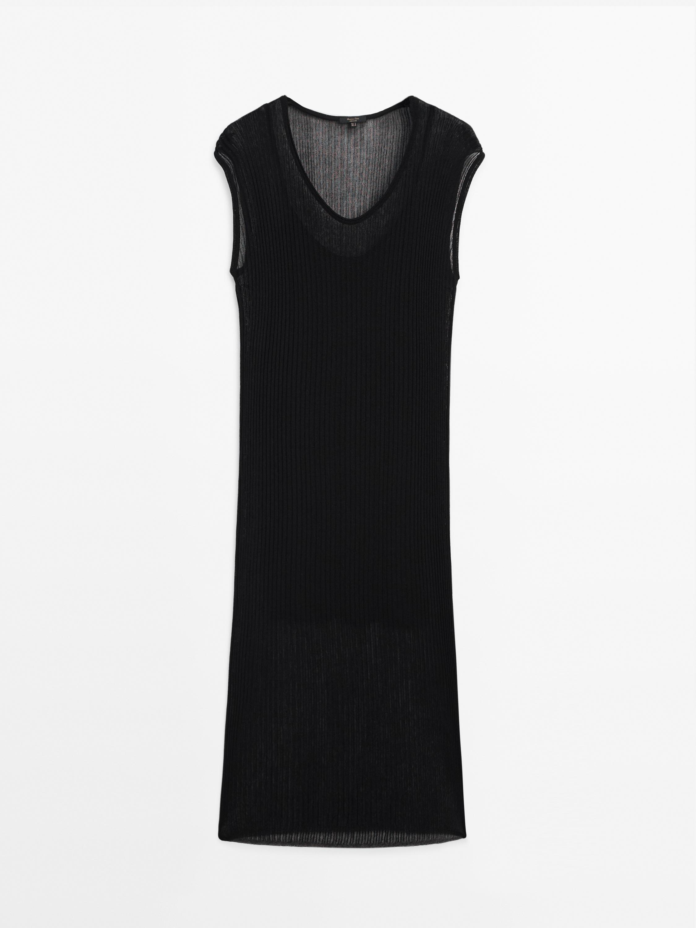 Short sleeve open knit midi dress