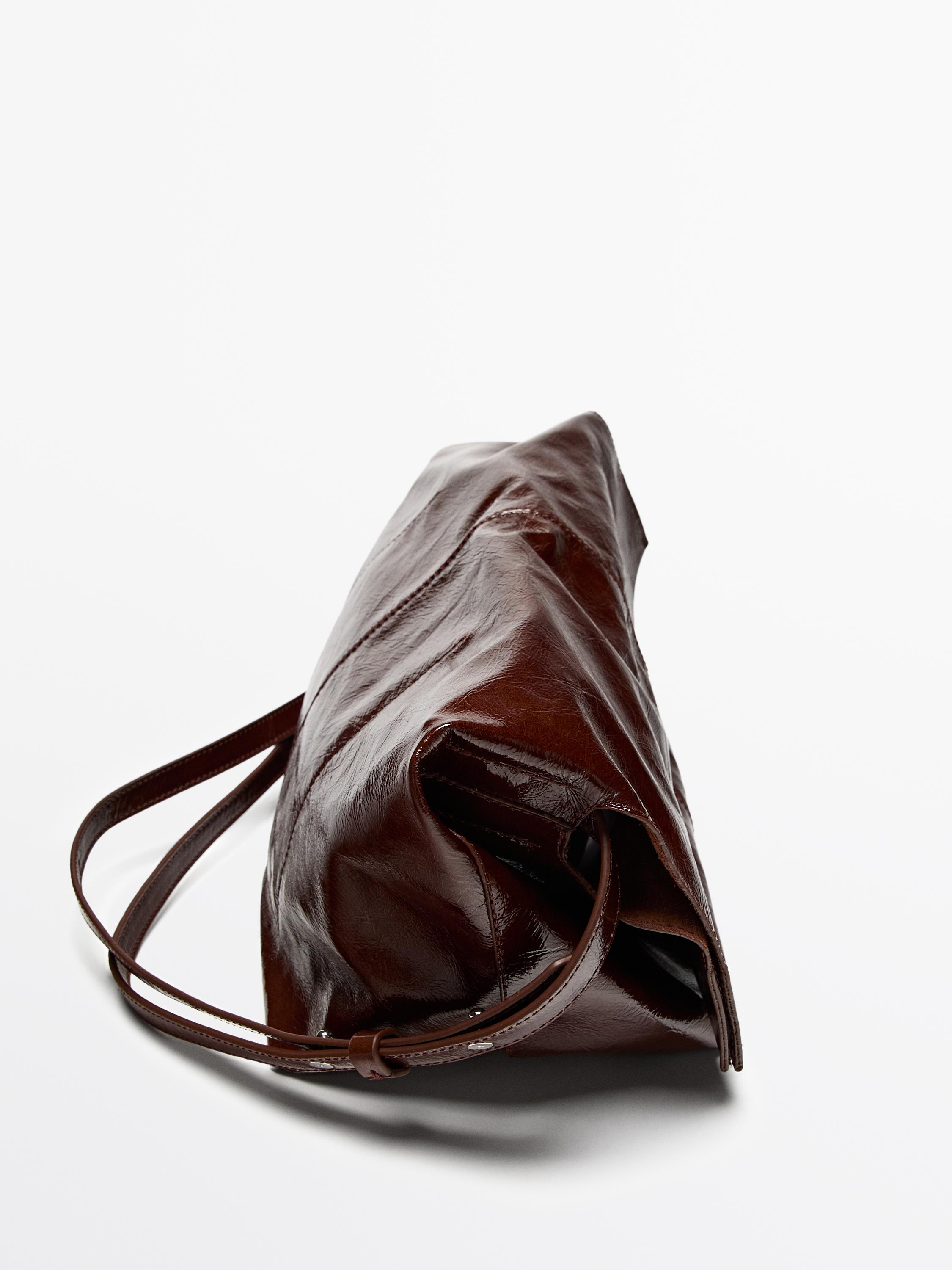 Crackled nappa leather flap bag — BROWN MARL