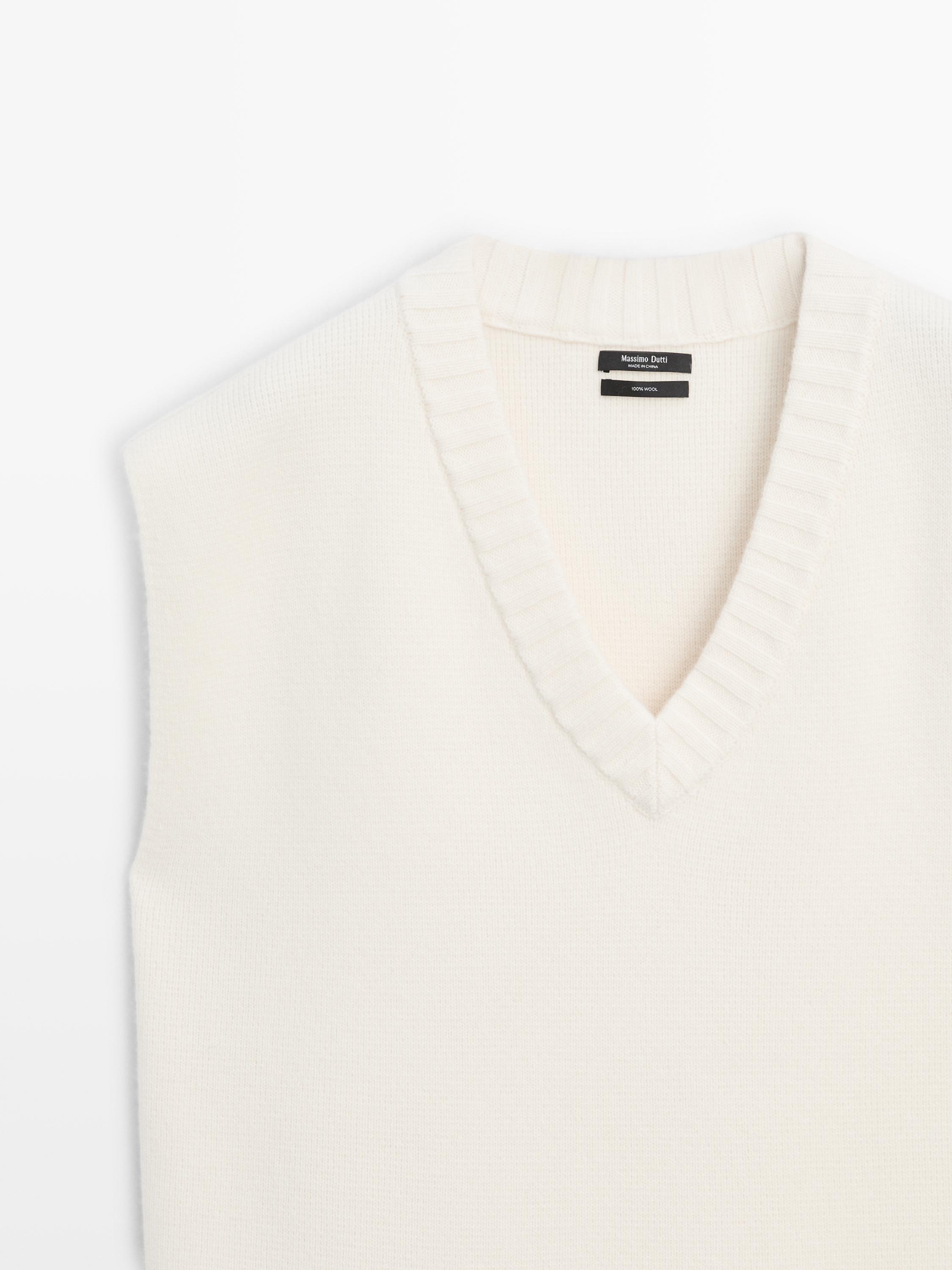 Long wool knit vest — Off white (alternate view)