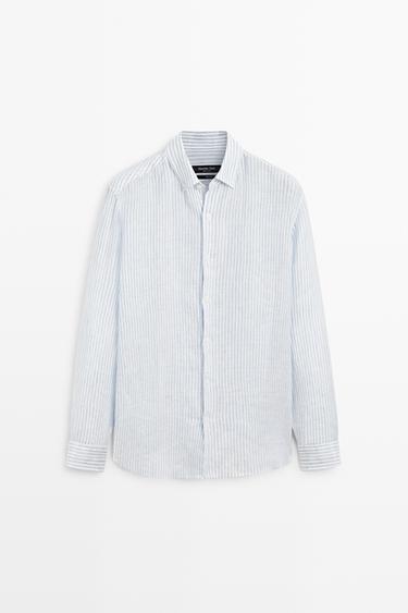 100% linen regular fit striped shirt — Sky blue 2