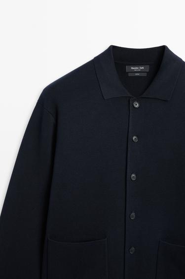 100% cotton knit polo collar cardigan — NAVY BLUE 4