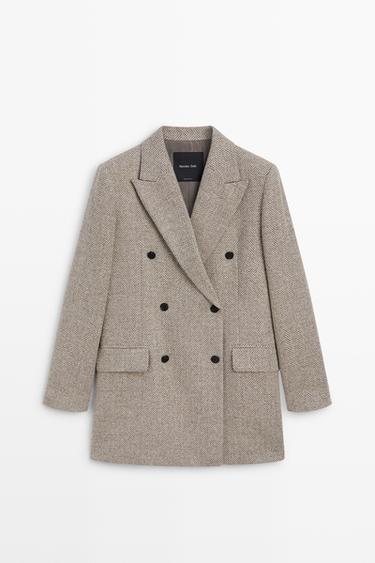 Mid-length double-breasted herringbone coat — SAND 2