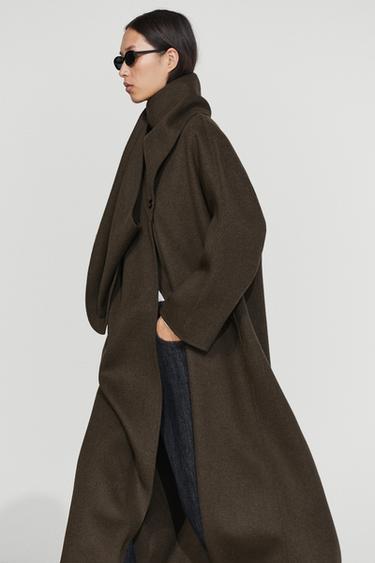 Long coat with scarf detail — Greyish green 5